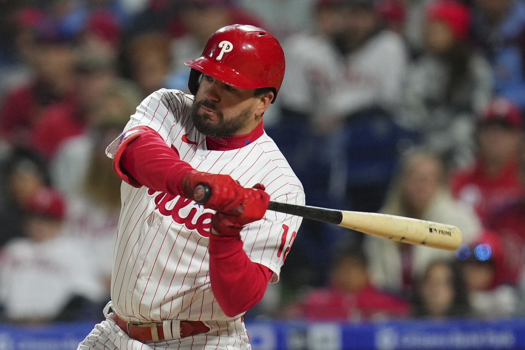 PHILADELPHIA, PA - SEPTEMBER 23: Kyle Schwarber #12 of the Philadelphia Phillies bats against the Atlanta Braves at Citizens Bank Park on September 23, 2022 in Philadelphia, Pennsylvania. The Phillies defeated the Braves 9-1. (Photo by Mitchell Leff/Getty Images)