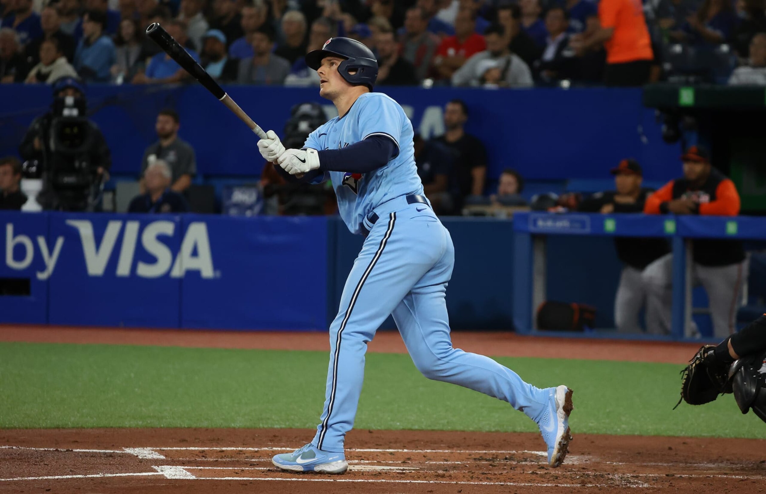 TORONTO, ON - SEPTEMBER 16  -  Toronto Blue Jays third baseman Matt Chapman (26) hits a second inning home run as the Toronto Blue Jays play the Baltimore Orioles at Rogers Centre in Toronto. September 16, 2022.        (Steve Russell/Toronto Star via Getty Images)