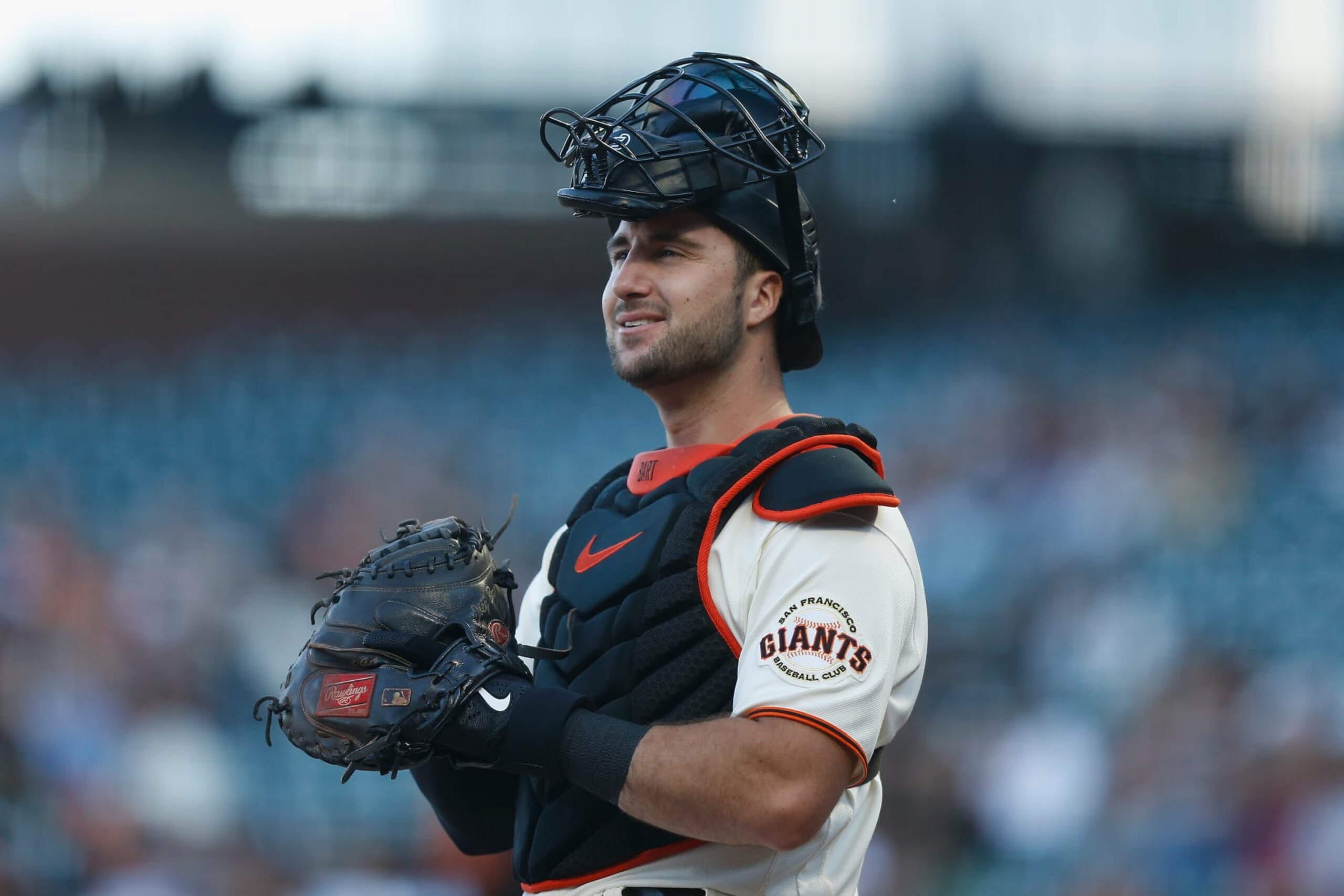 SAN FRANCISCO, CALIFORNIA - AUGUST 15: Catcher Joey Bart #21 of the San Francisco Giants looks on during the game against the Arizona Diamondbacks at Oracle Park on August 15, 2022 in San Francisco, California. (Photo by Lachlan Cunningham/Getty Images)