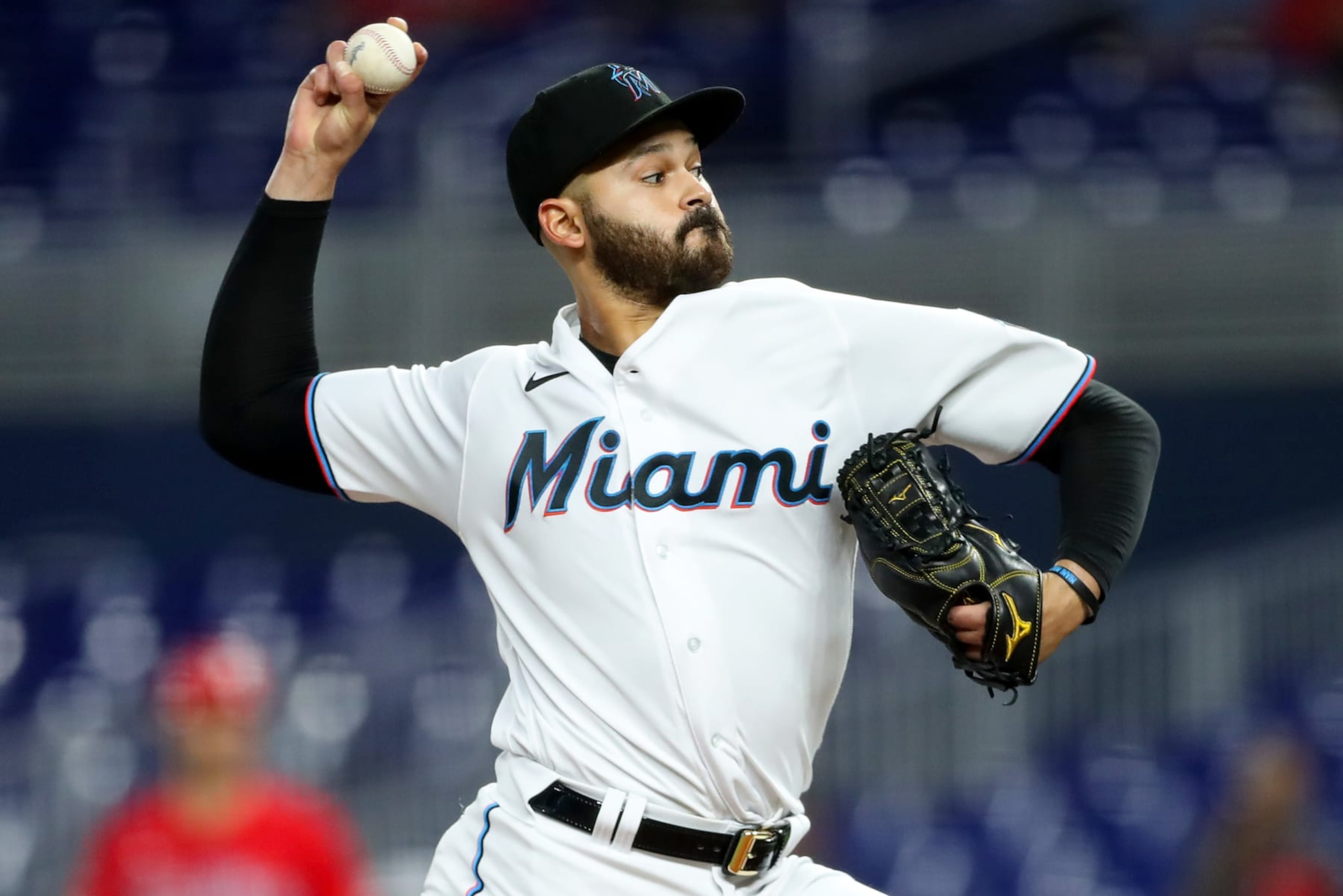 MIAMI, FLORIDA - SEPTEMBER 15: Pablo Lopez #49 of the Miami Marlins delivers a pitch during the first inning against the Philadelphia Phillies at loanDepot park on September 15, 2022 in Miami, Florida. (Photo by Megan Briggs/Getty Images)