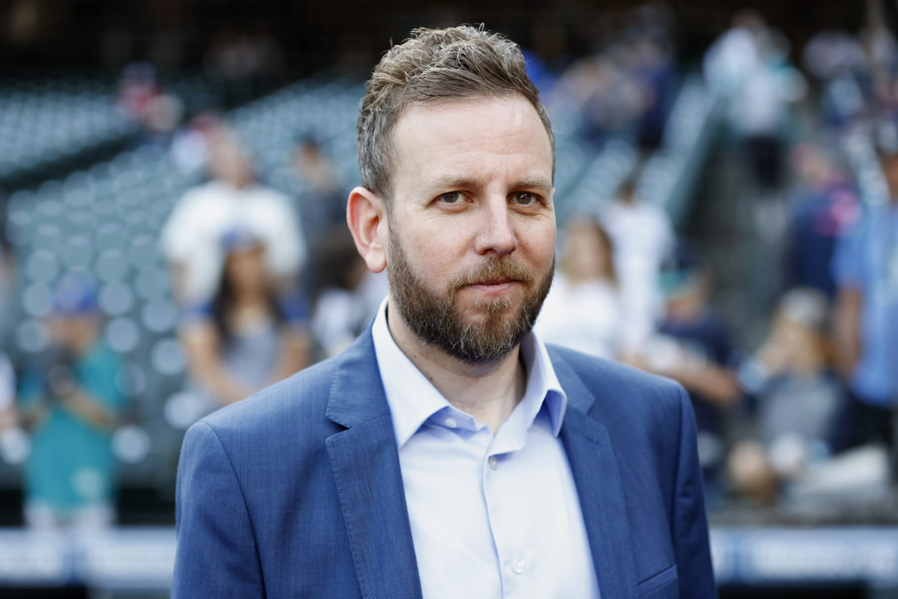 SEATTLE, WASHINGTON - OCTOBER 02: Newly hired general manager Justin Hollander of the Seattle Mariners looks on before the game against the Oakland Athletics at T-Mobile Park on October 02, 2022 in Seattle, Washington. (Photo by Steph Chambers/Getty Images)