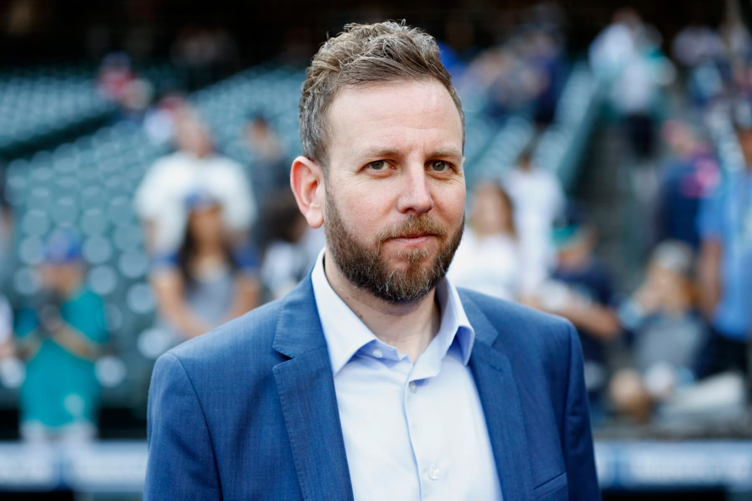 SEATTLE, WASHINGTON - OCTOBER 02: Newly hired general manager Justin Hollander of the Seattle Mariners looks on before the game against the Oakland Athletics at T-Mobile Park on October 02, 2022 in Seattle, Washington. (Photo by Steph Chambers/Getty Images)