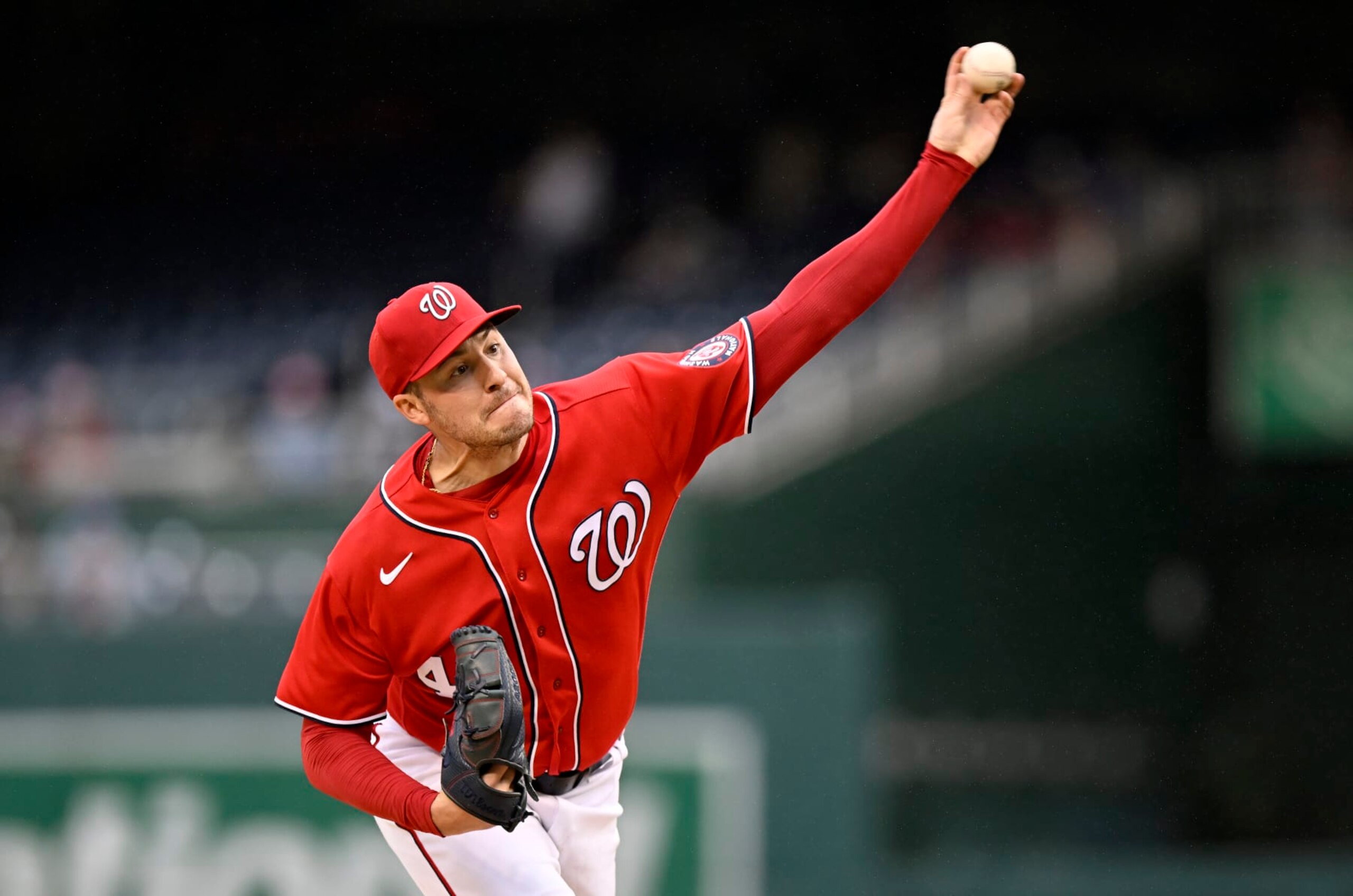 WASHINGTON, DC - OCTOBER 02: Patrick Corbin #46 of the Washington Nationals pitches in the third inning against the Philadelphia Phillies at Nationals Park on October 02, 2022 in Washington, DC. (Photo by Greg Fiume/Getty Images)