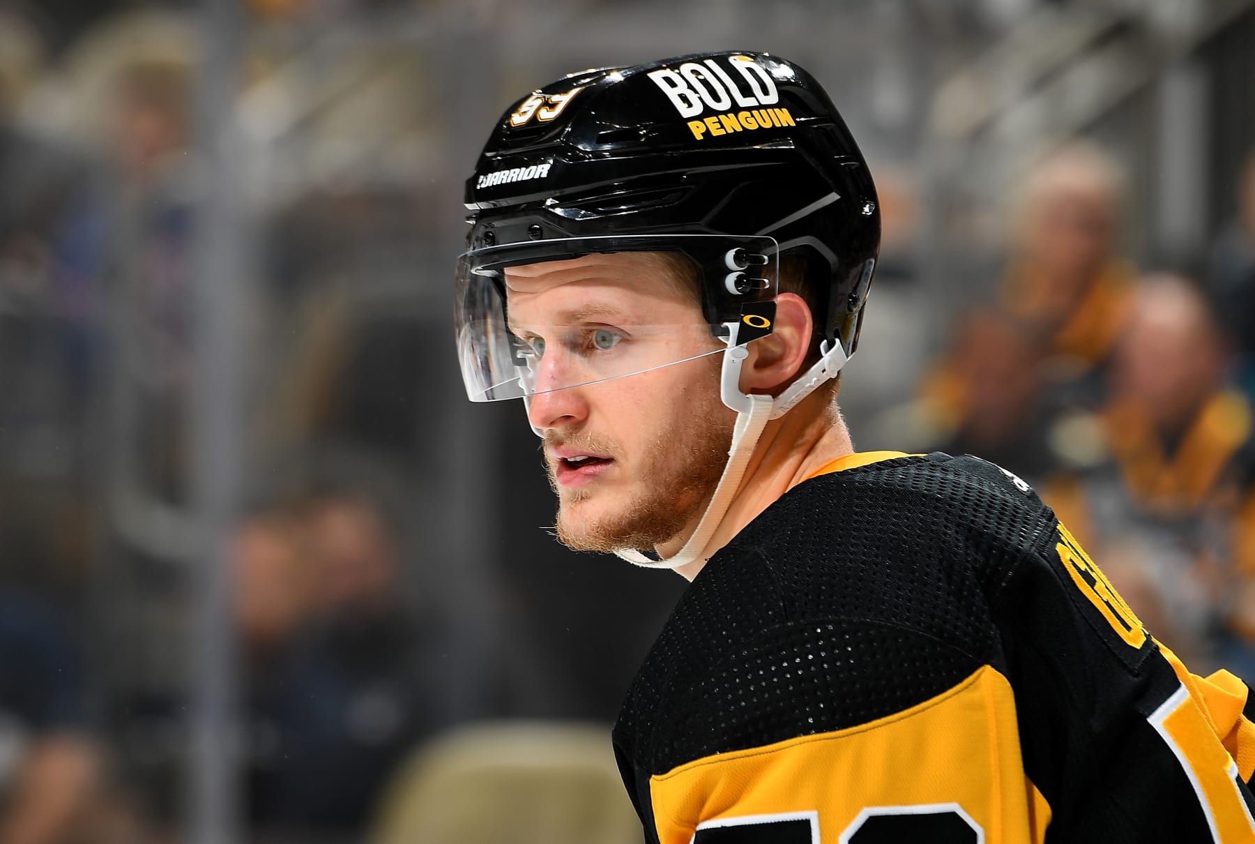 PITTSBURGH, PA - MAY 13:  Jake Guentzel #59 of the Pittsburgh Penguins skates against the New York Rangers in Game Six of the First Round of the 2022 Stanley Cup Playoffs at PPG PAINTS Arena on May 13, 2022 in Pittsburgh, Pennsylvania. (Photo by Joe Sargent/NHLI via Getty Images)
