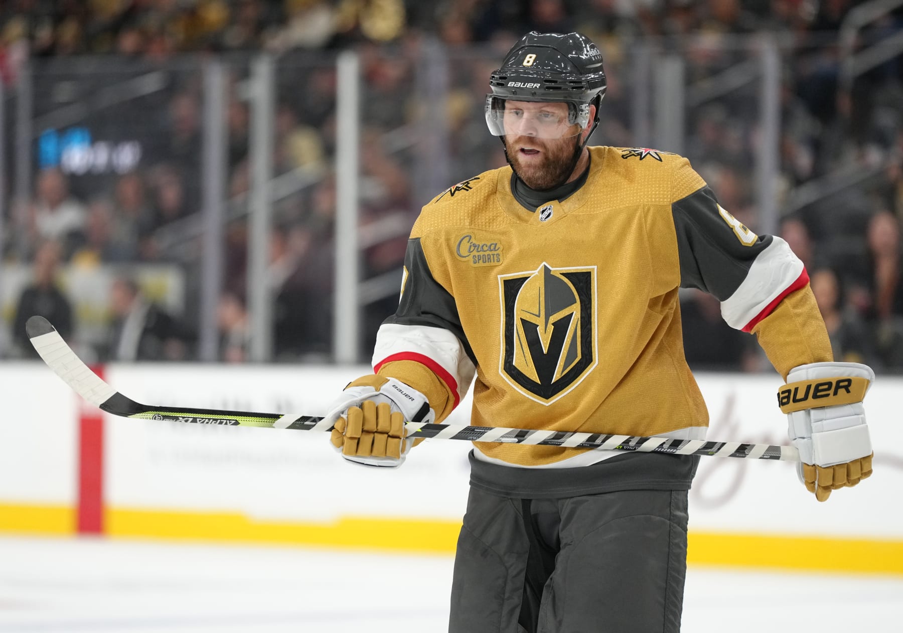 LAS VEGAS, NEVADA - SEPTEMBER 26: Phil Kessel #8 of the Vegas Golden Knights skates during the first period against the Los Angeles Kings during a preseason game at T-Mobile Arena on September 26, 2022 in Las Vegas, Nevada. (Photo by Jeff Bottari/NHLI via Getty Images)