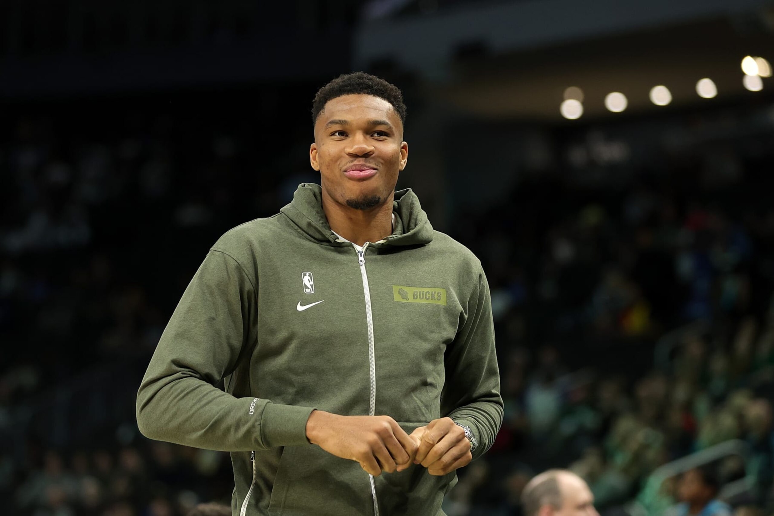MILWAUKEE, WISCONSIN - OCTOBER 01: Giannis Antetokounmpo #34 of the Milwaukee Bucks watches action during the first half of a preseason game against the Memphis Grizzlies at Fiserv Forum on October 01, 2022 in Milwaukee, Wisconsin. NOTE TO USER: User expressly acknowledges and agrees that, by downloading and or using this photograph, User is consenting to the terms and conditions of the Getty Images License Agreement. (Photo by Stacy Revere/Getty Images)