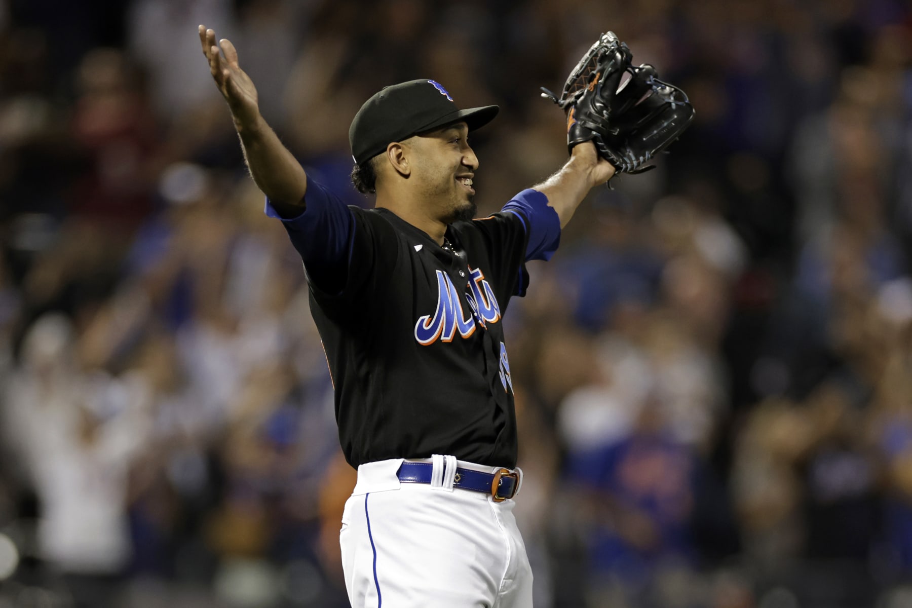 NEW YORK, NY - SEPTEMBER 16: Edwin Diaz #39 of the New York Mets reacts after the final out during the ninth inning against the Pittsburgh Pirates at Citi Field on September 16, 2022 in the Queens borough of New York City. The Mets won 4-3. (Photo by Adam Hunger/Getty Images)