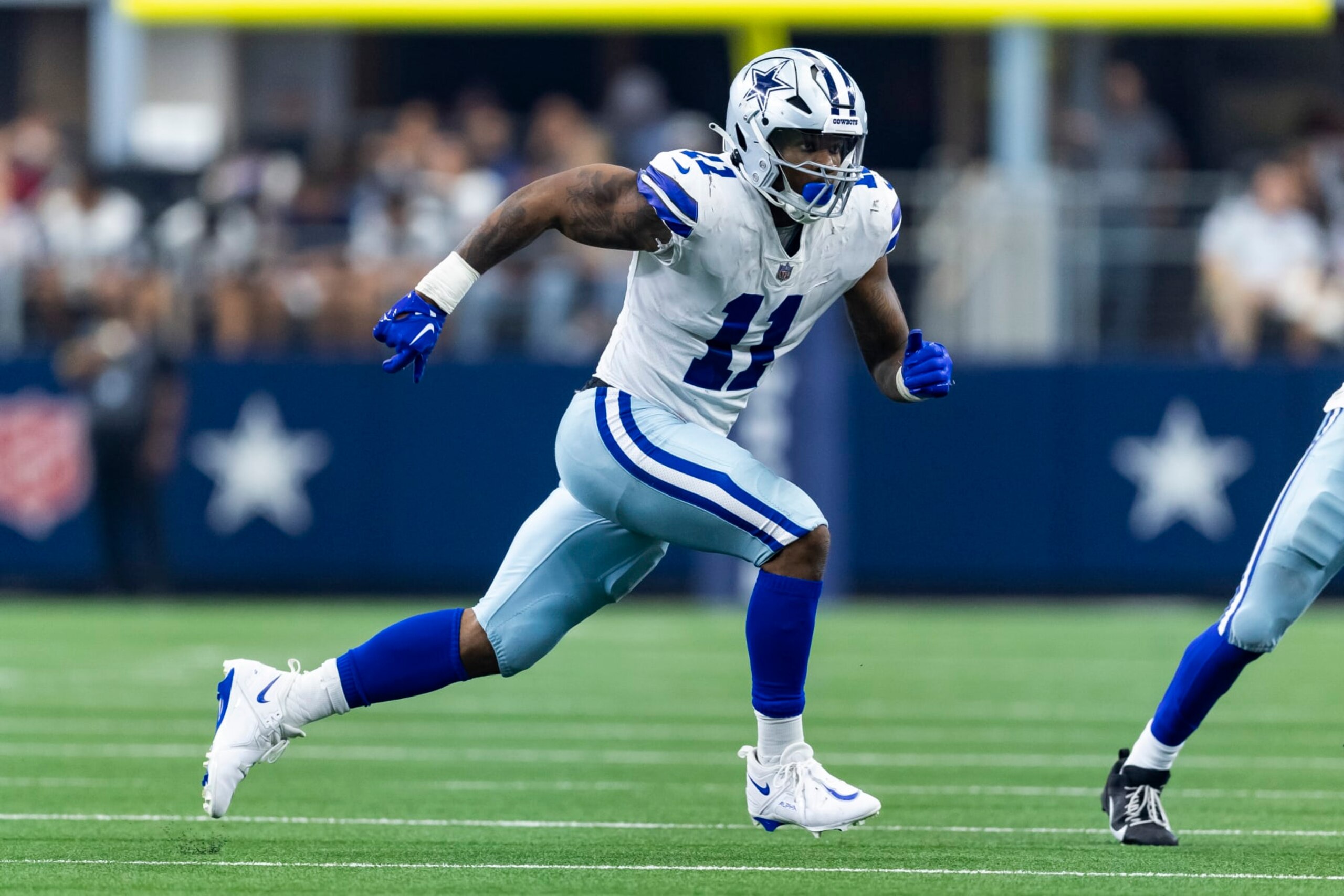 Dallas Cowboys linebacker Micah Parsons (11) is seen during the second half of an NFL football game against the Washington Commanders, Sunday, Oct. 2, 2022, in Arlington, Texas. Dallas won 25-10. (AP Photo/Brandon Wade)