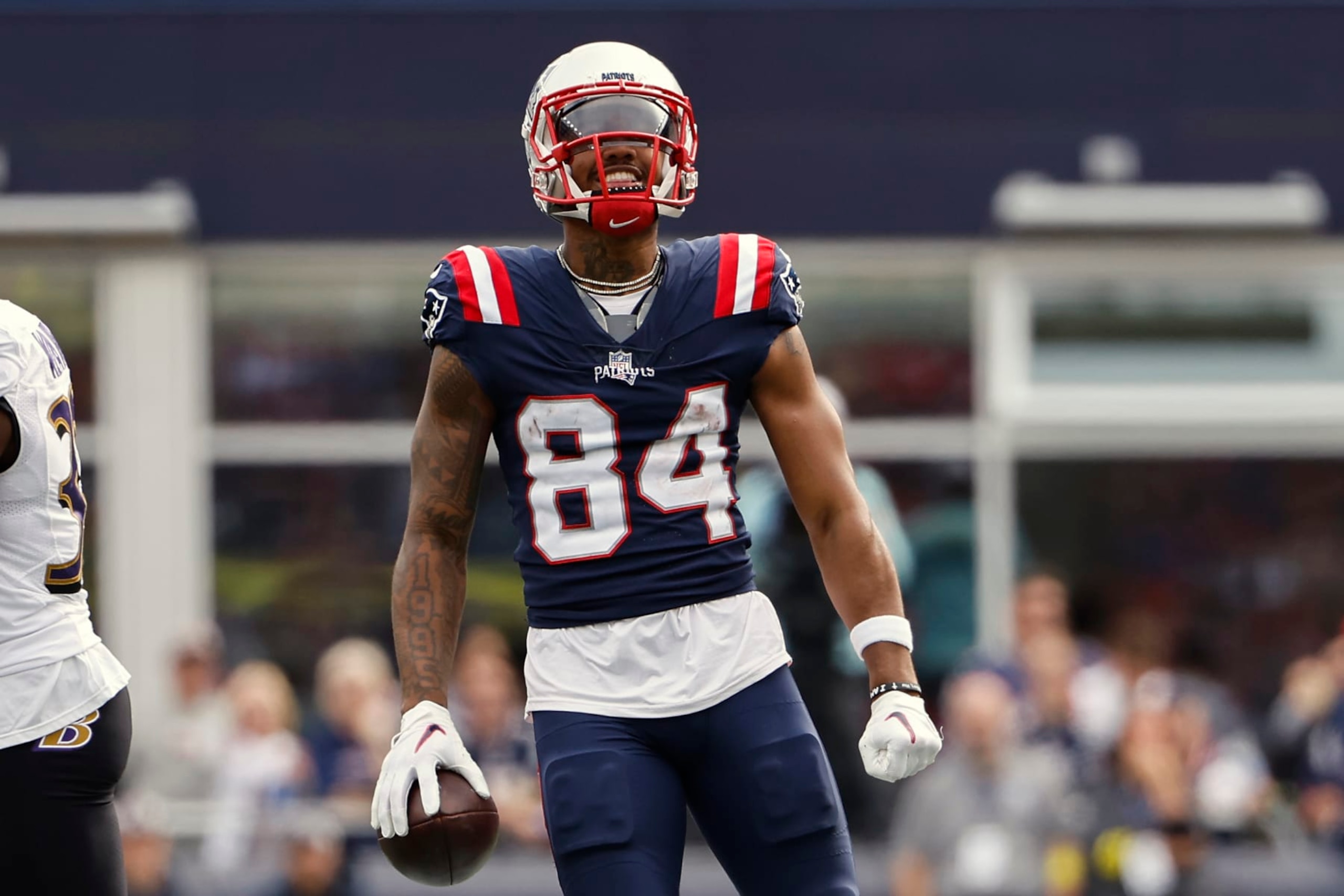 New England Patriots wide receiver Kendrick Bourne during an NFL football game against the Baltimore Ravens at Gillette Stadium, Sunday, Sunday, Sept. 24, 2022 in Foxborough, Mass. (Winslow Townson/AP Images for Panini)