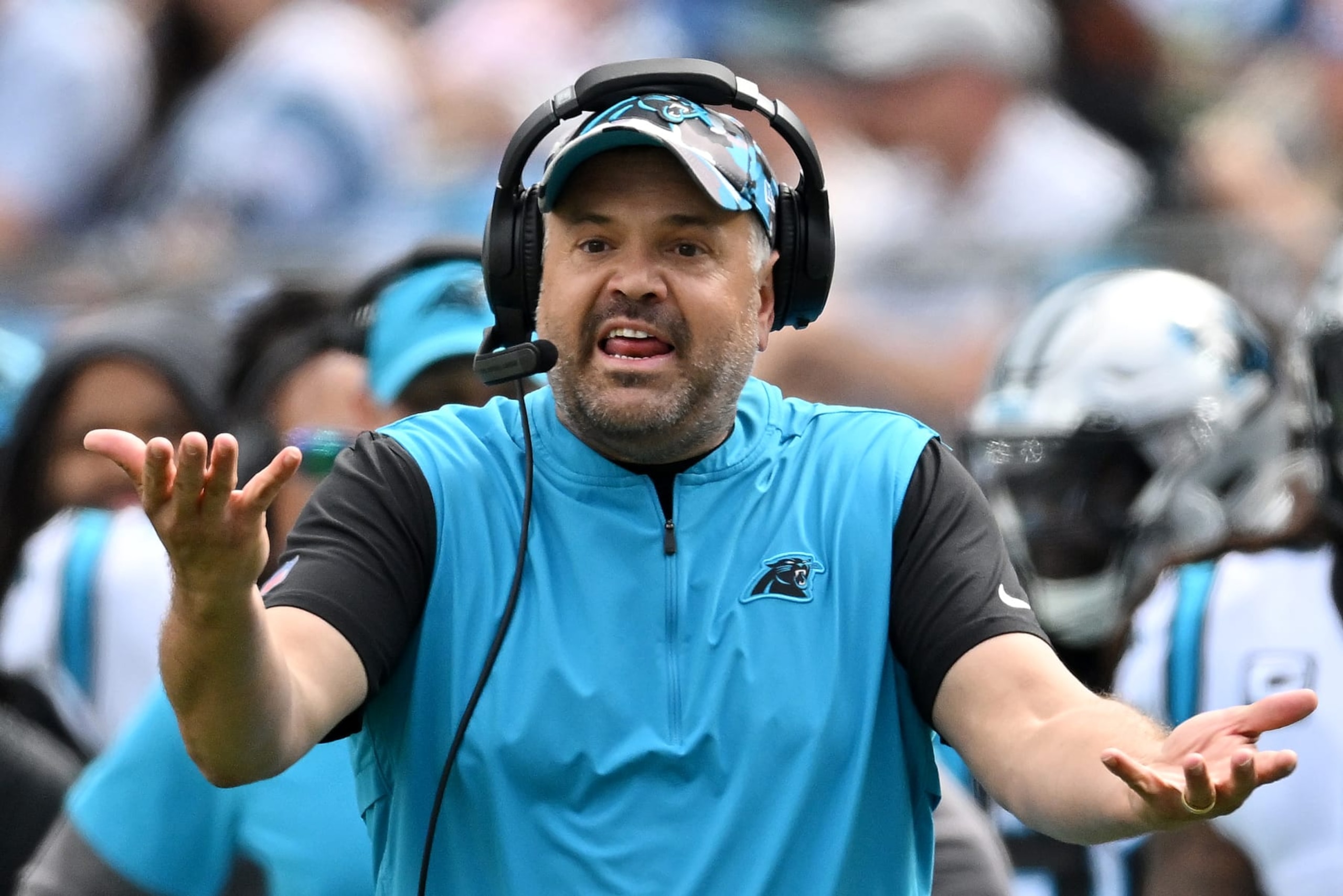 CHARLOTTE, NORTH CAROLINA - SEPTEMBER 25: Head coach Matt Rhule of the Carolina Panthers reacts after a play against the New Orleans Saints during the third quarter at Bank of America Stadium on September 25, 2022 in Charlotte, North Carolina. (Photo by Grant Halverson/Getty Images)
