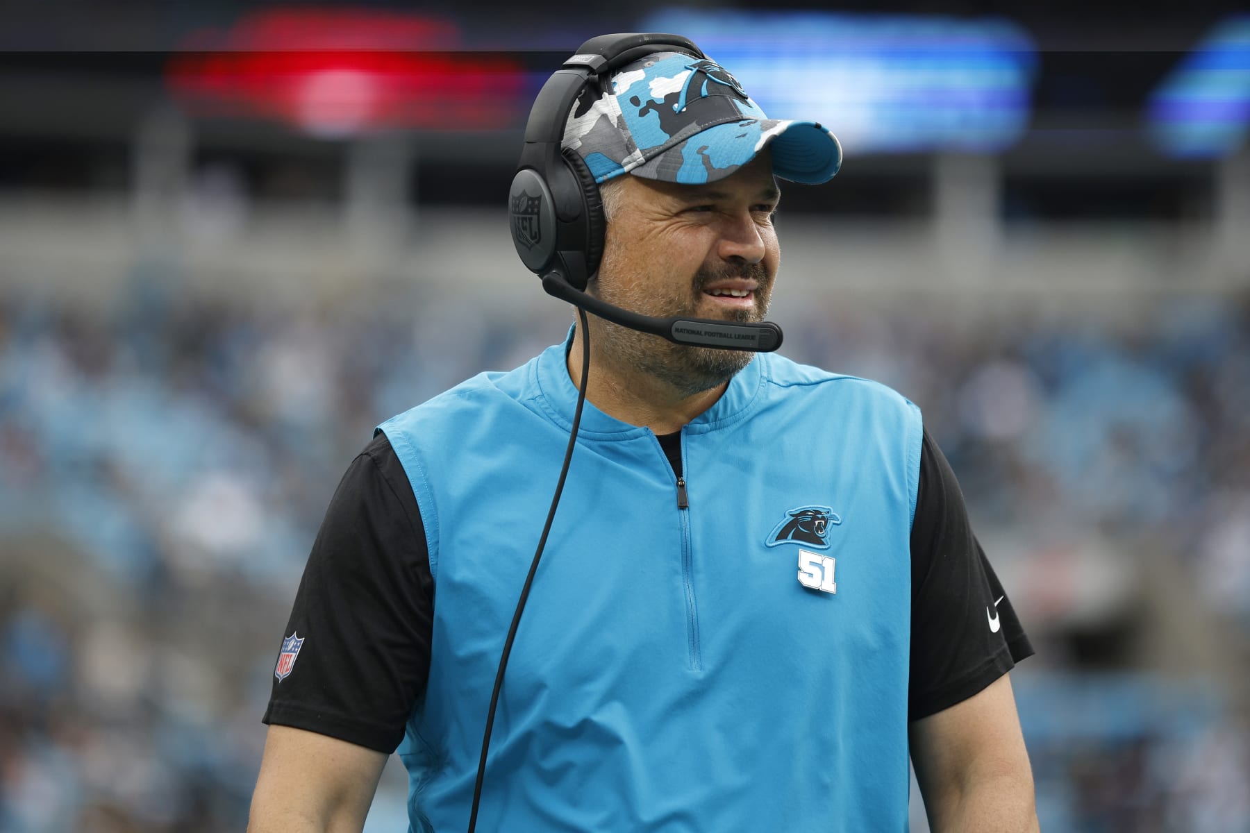 CHARLOTTE, NORTH CAROLINA - OCTOBER 02: Head coach Matt Rhule of the Carolina Panthers looks on before the game against the Arizona Cardinalsat Bank of America Stadium on October 02, 2022 in Charlotte, North Carolina. (Photo by Jared C. Tilton/Getty Images)