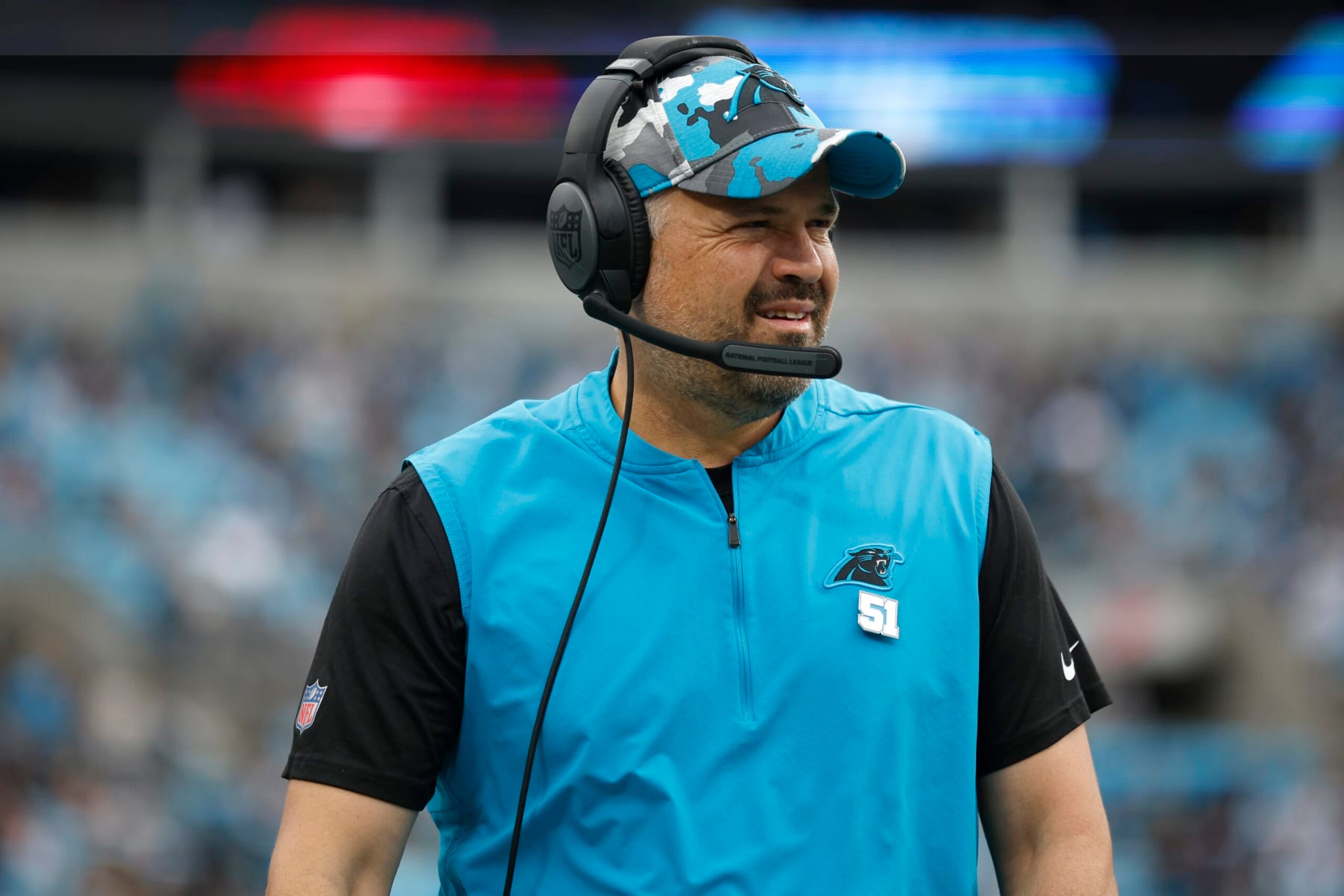 CHARLOTTE, NORTH CAROLINA - OCTOBER 02: Head coach Matt Rhule of the Carolina Panthers looks on before the game against the Arizona Cardinalsat Bank of America Stadium on October 02, 2022 in Charlotte, North Carolina. (Photo by Jared C. Tilton/Getty Images)