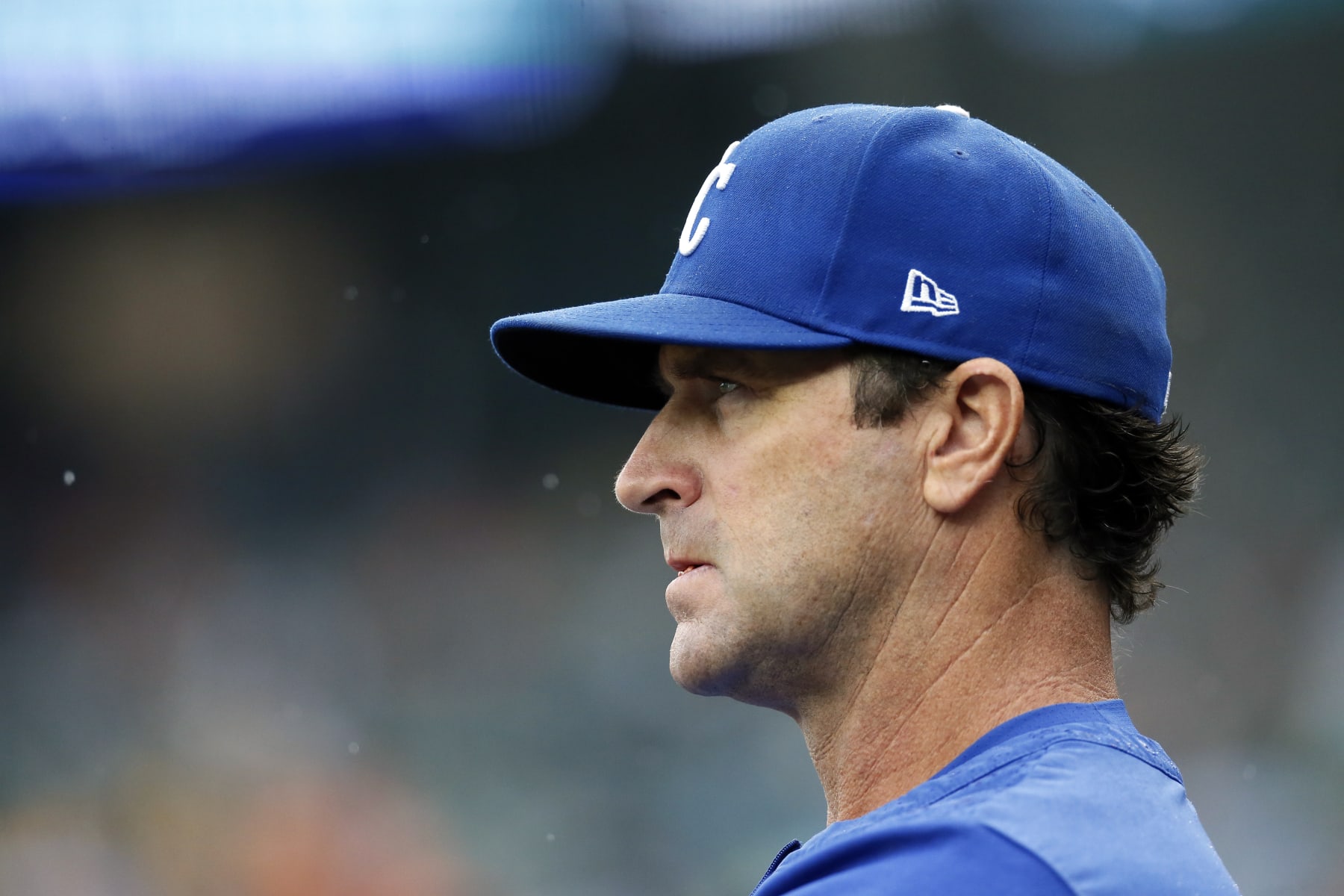 DETROIT, MI -  SEPTEMBER 4:  Manager Mike Matheny #22 of the Kansas City Royals watches from the dugout during a game against the Detroit Tigers at Comerica Park on September 4, 2022, in Detroit, Michigan. (Photo by Duane Burleson/Getty Images)