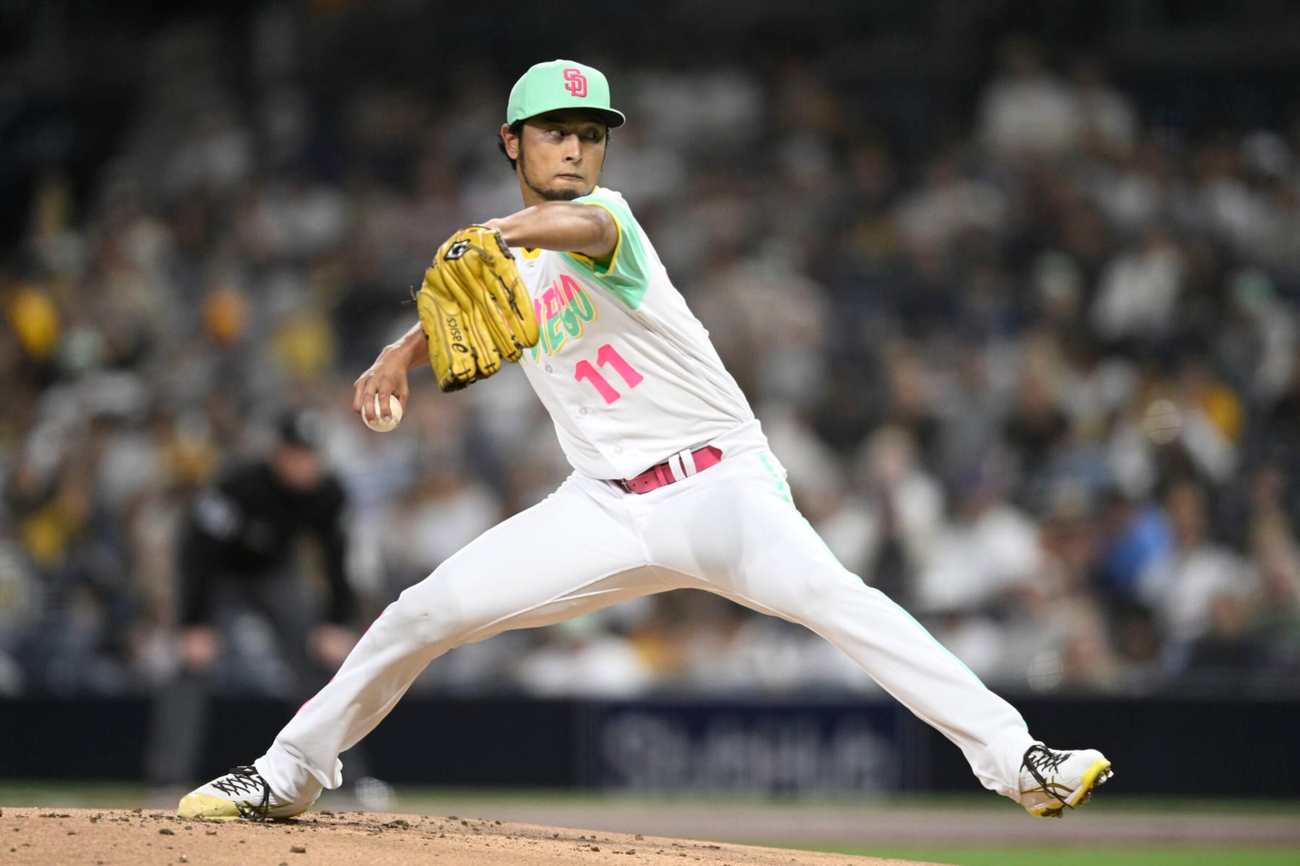 SAN DIEGO, CA - SEPTEMBER 30: Yu Darvish #11 of the San Diego Padres pitches during the first inning of a baseball game against the Chicago White Sox September 30, 2022 at Petco Park in San Diego, California. (Photo by Denis Poroy/Getty Images)