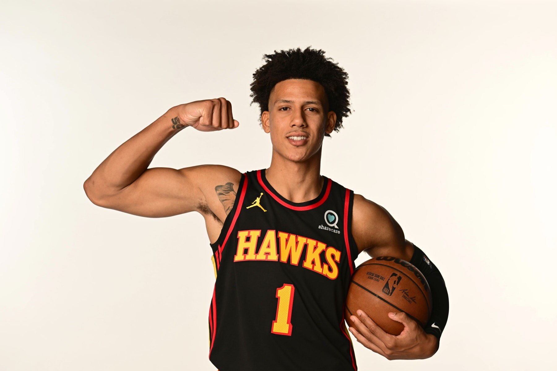 ATLANTA, GA - SEPTEMBER 23: Jalen Johnson #1 of the Atlanta Hawks poses for a portrait during NBA Media Day on September 23, 2022 at PC&E Studio in Atlanta, Georgia. NOTE TO USER: User expressly acknowledges and agrees that, by downloading and or using this Photograph, user is consenting to the terms and conditions of the Getty Images License Agreement. Mandatory Copyright Notice: Copyright 2022 NBAE (Photo by Adam Hagy/NBAE via Getty Images)
