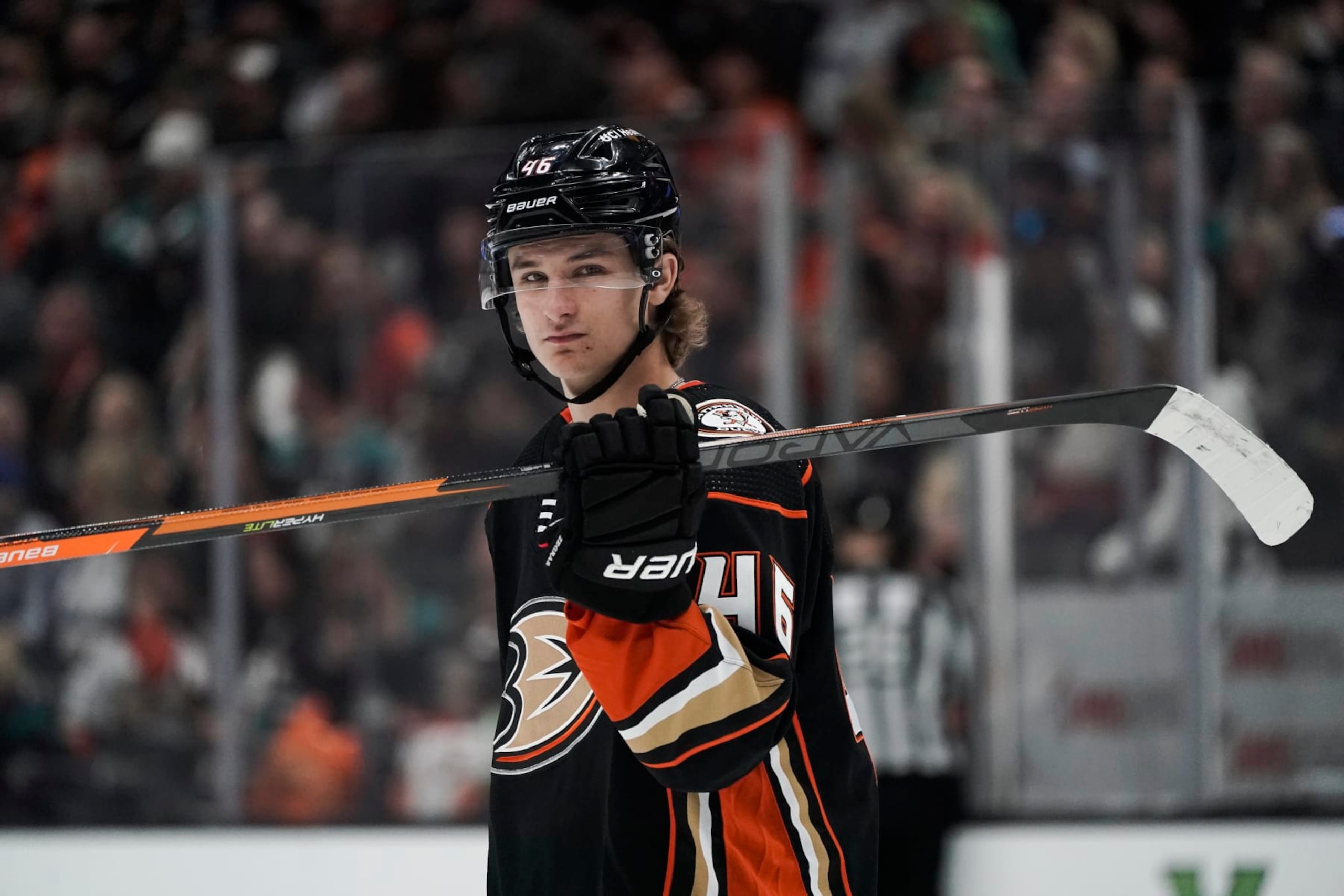 Anaheim Ducks' Trevor Zegras skates during the first period of an NHL hockey game against the St. Louis Blues Sunday, April 24, 2022, in Anaheim, Calif. (AP Photo/Jae C. Hong) Anaheim Ducks' Trevor Zegras skates during the first period of an NHL hockey game against the St. Louis Blues Sunday, April 24, 2022, in Anaheim, Calif. (AP Photo/Jae C. Hong)