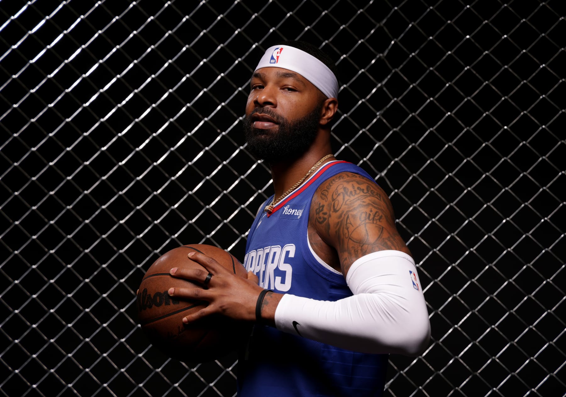 PLAYA VISTA, CALIFORNIA - SEPTEMBER 26: Marcus Morris Sr. #8 of the LA Clippers poses for a picture during LA Clippers media day at Honey Training Center on September 26, 2022 in Playa Vista, California. (Photo by Harry How/Getty Images)