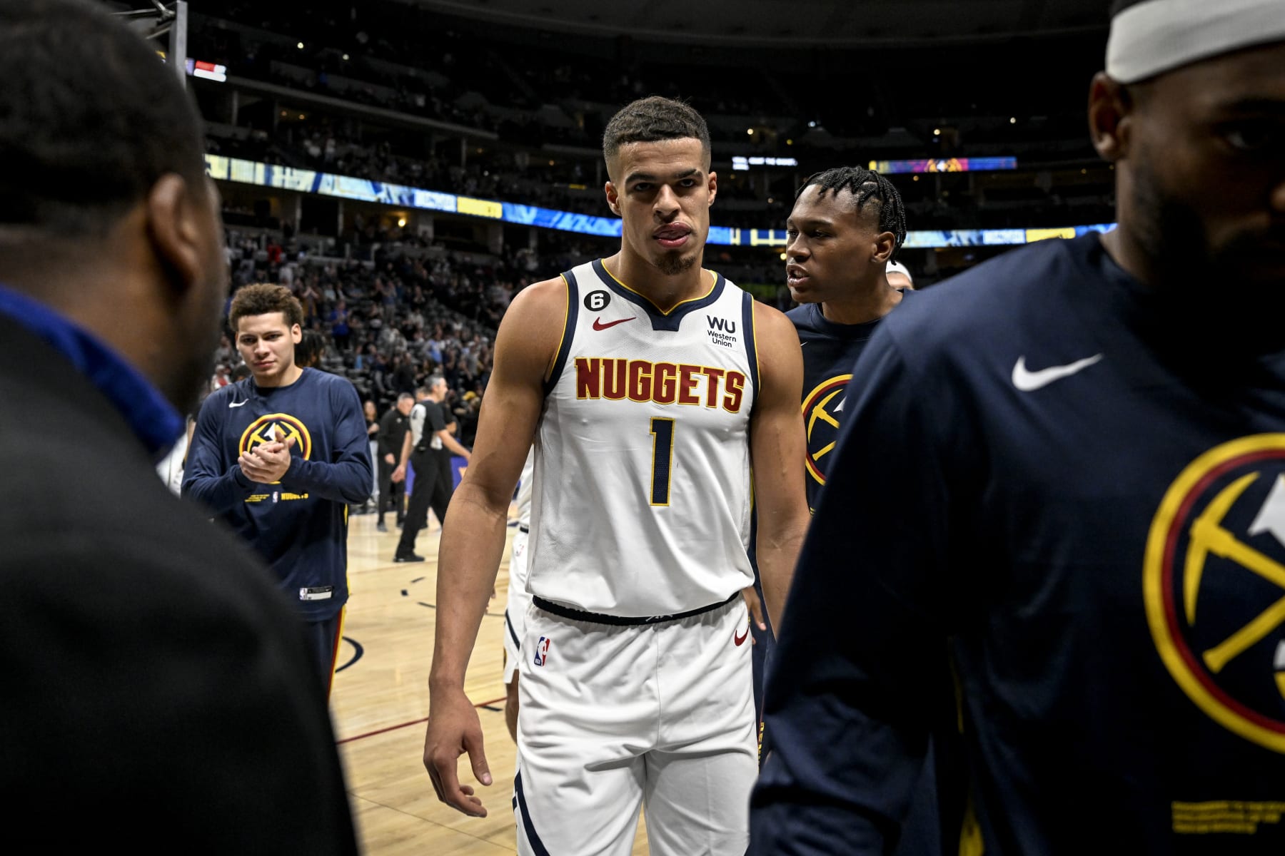 DENVER, CO - OCTOBER 3: Michael Porter Jr. (1) of the Denver Nuggets heads to the locker room after the second quarter against the Oklahoma City Thunder on Monday, October 3, 2022. (Photo by AAron Ontiveroz/MediaNews Group/The Denver Post via Getty Images)