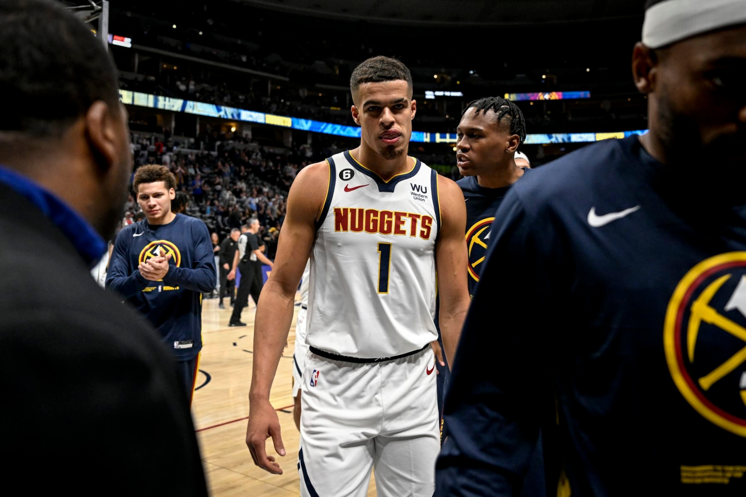 DENVER, CO - OCTOBER 3: Michael Porter Jr. (1) of the Denver Nuggets heads to the locker room after the second quarter against the Oklahoma City Thunder on Monday, October 3, 2022. (Photo by AAron Ontiveroz/MediaNews Group/The Denver Post via Getty Images)
