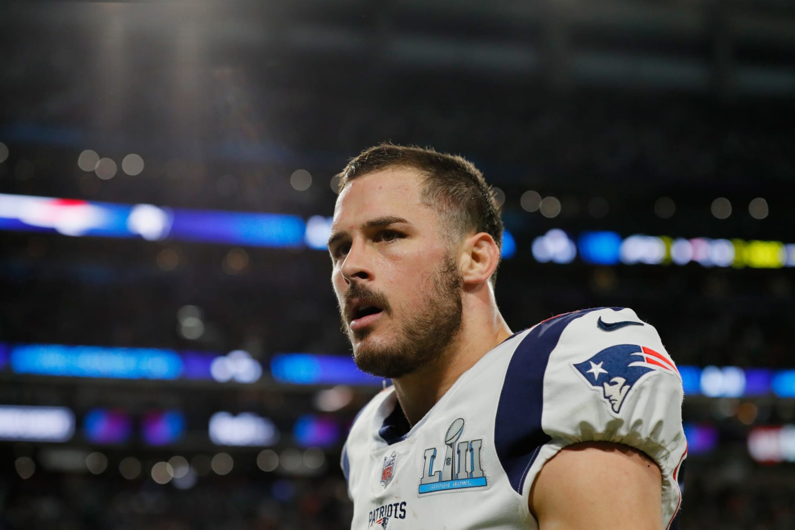 MINNEAPOLIS, MN - FEBRUARY 04:  Danny Amendola #80 of the New England Patriots reacts at the end of the second quarter against the Philadelphia Eagles in Super Bowl LII at U.S. Bank Stadium on February 4, 2018 in Minneapolis, Minnesota.  (Photo by Kevin C. Cox/Getty Images)