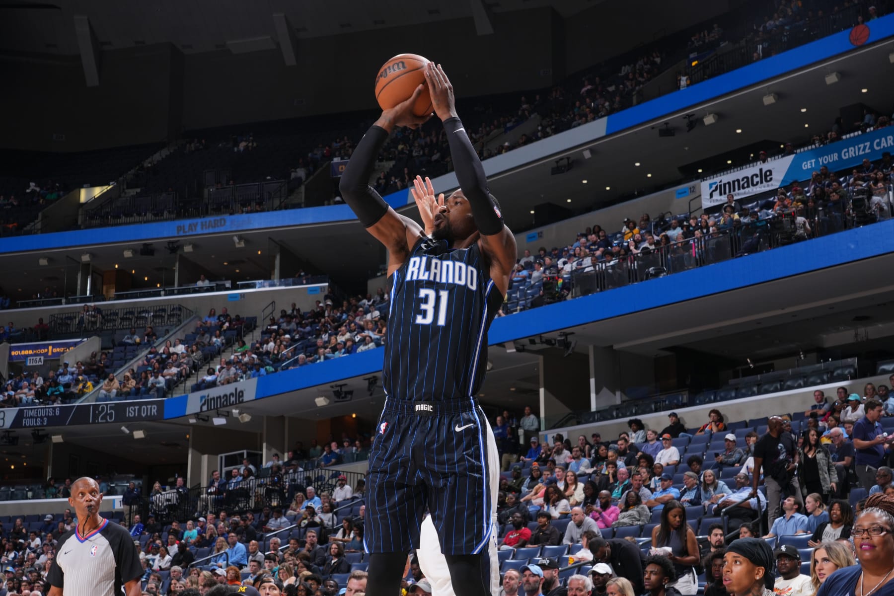 MEMPHIS, TN - OCTOBER 3: Terrence Ross #31 of the Orlando Magic shoots a three point basket against the Orlando Magic during a preseason game on October 3, 2022 at FedExForum in Memphis, Tennessee. NOTE TO USER: User expressly acknowledges and agrees that, by downloading and or using this photograph, User is consenting to the terms and conditions of the Getty Images License Agreement. Mandatory Copyright Notice: Copyright 2022 NBAE (Photo by Jesse D. Garrabrant/NBAE via Getty Images)