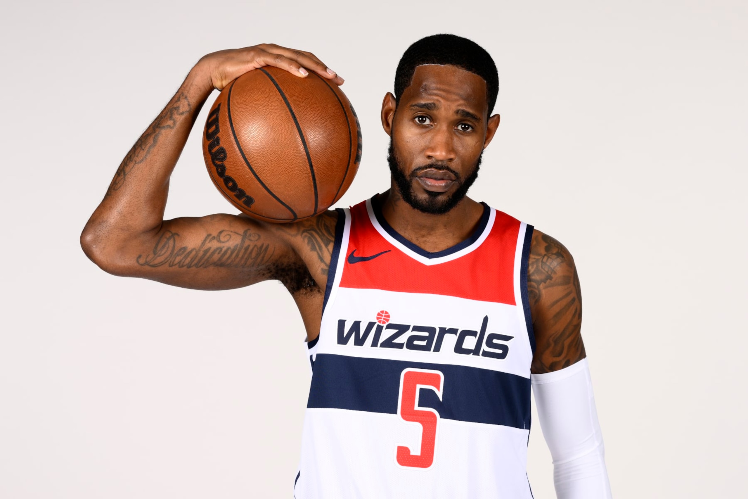 Washington Wizards forward Will Barton poses for a photograph during an NBA basketball media day, Friday, Sept. 23, 2022, in Washington. (AP Photo/Nick Wass)