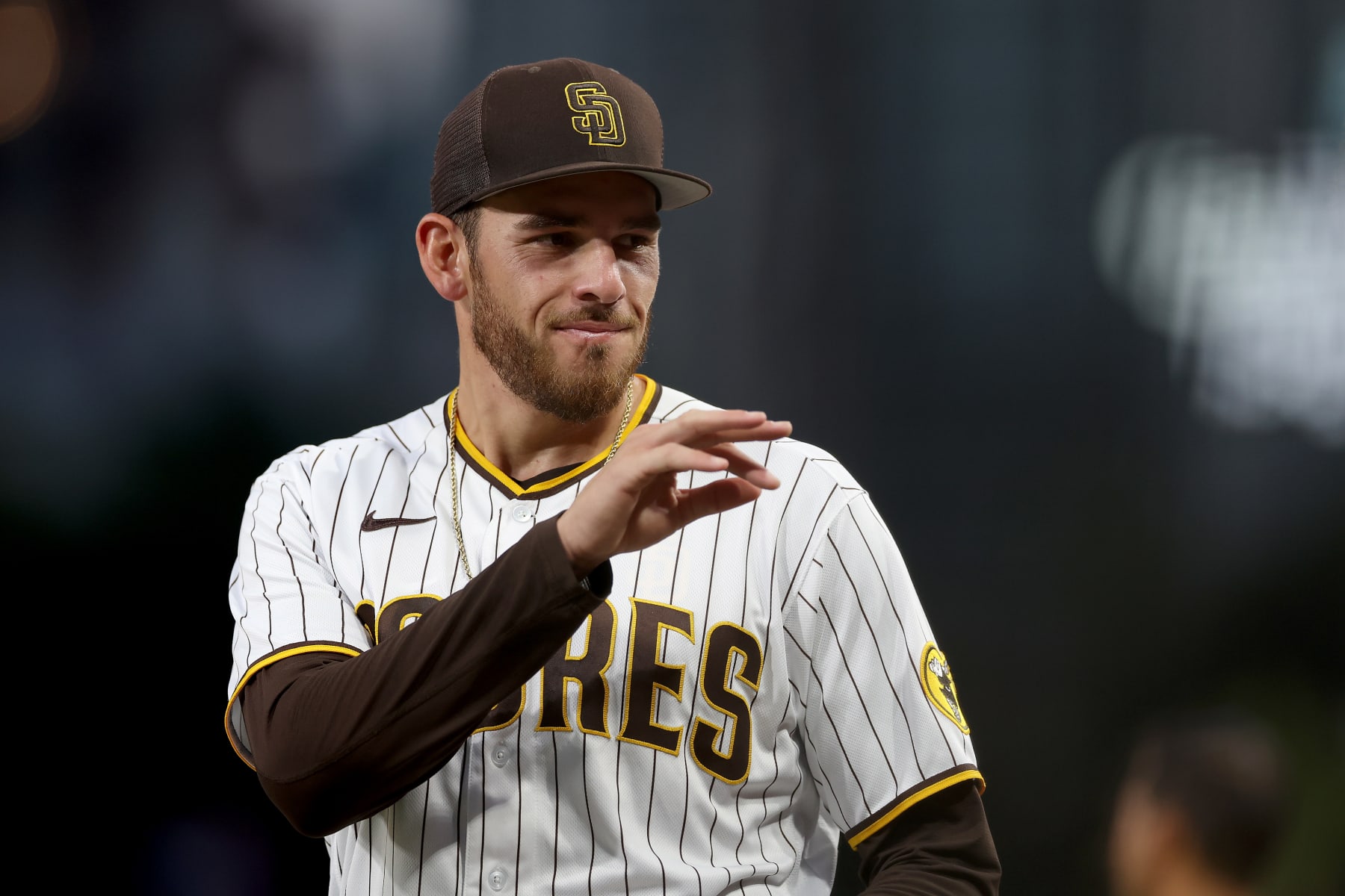 SAN DIEGO, CALIFORNIA - OCTOBER 03: Joe Musgrove #44 of the San Diego Padres looks on prior to a game against the San Francisco Giants at PETCO Park on October 03, 2022 in San Diego, California. (Photo by Sean M. Haffey/Getty Images)