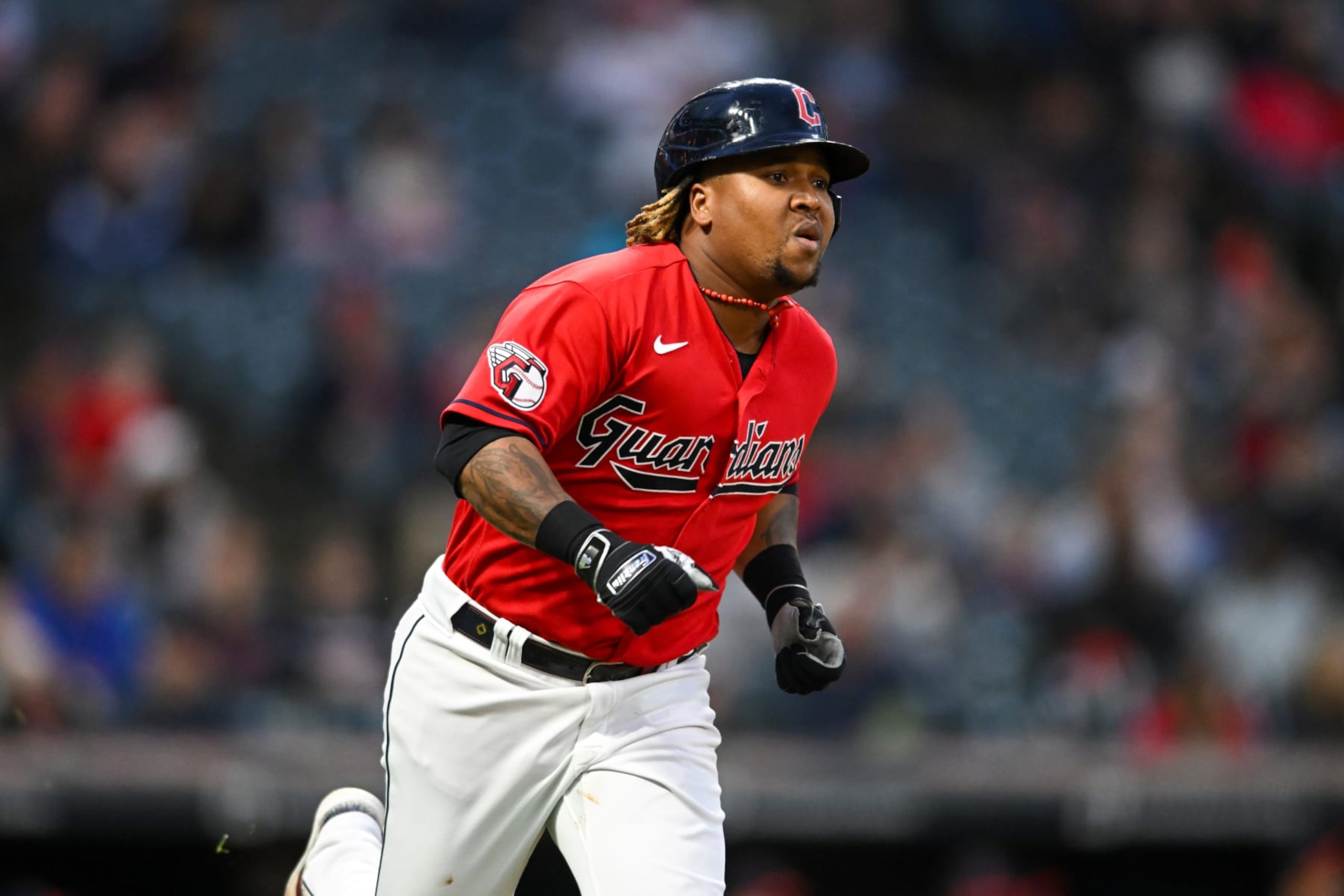 CLEVELAND, OH - SEPTEMBER 28: José Ramírez #11 of the Cleveland Guardians runs out a fly ball during the fourth inning against the Tampa Bay Rays at Progressive Field on September 28, 2022 in Cleveland, Ohio. (Photo by Nick Cammett/Diamond Images via Getty Images)
