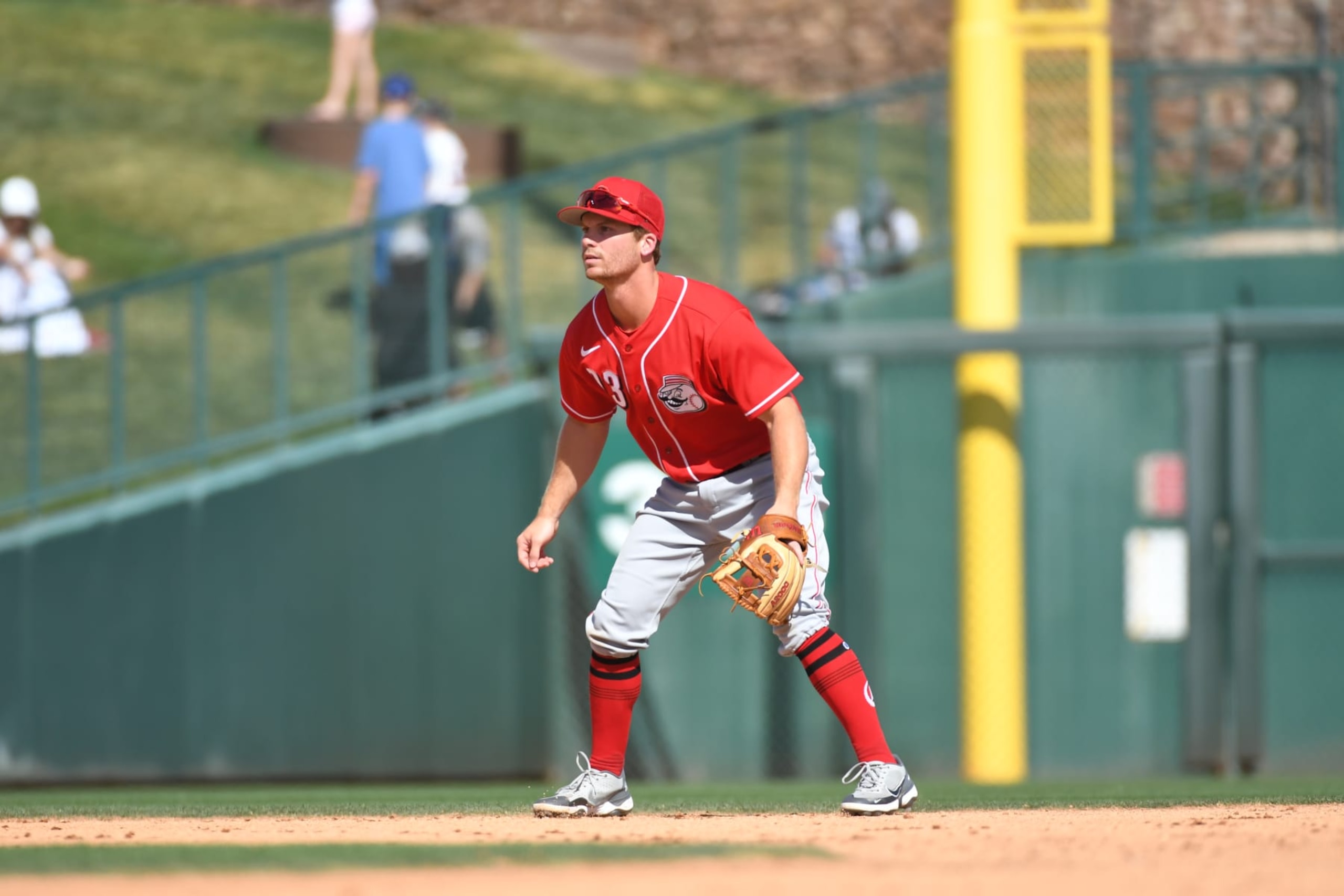 GLENDALE, AZ - MARCH 22, 2022: Matt McLain #93 Cincinnati Reds in the field during the sixth inning of an MLB spring training game against the Los Angeles Dodgers at Camelback Ranch on March 22, 2022 in Glendale, Arizona. (Photo by David Durochik/Diamond Images via Getty Images) GLENDALE, AZ - MARCH 22, 2022: Matt McLain #93 Cincinnati Reds in the field during the sixth inning of an MLB spring training game against the Los Angeles Dodgers at Camelback Ranch on March 22, 2022 in Glendale, Arizona. (Photo by David Durochik/Diamond Images via Getty Images)