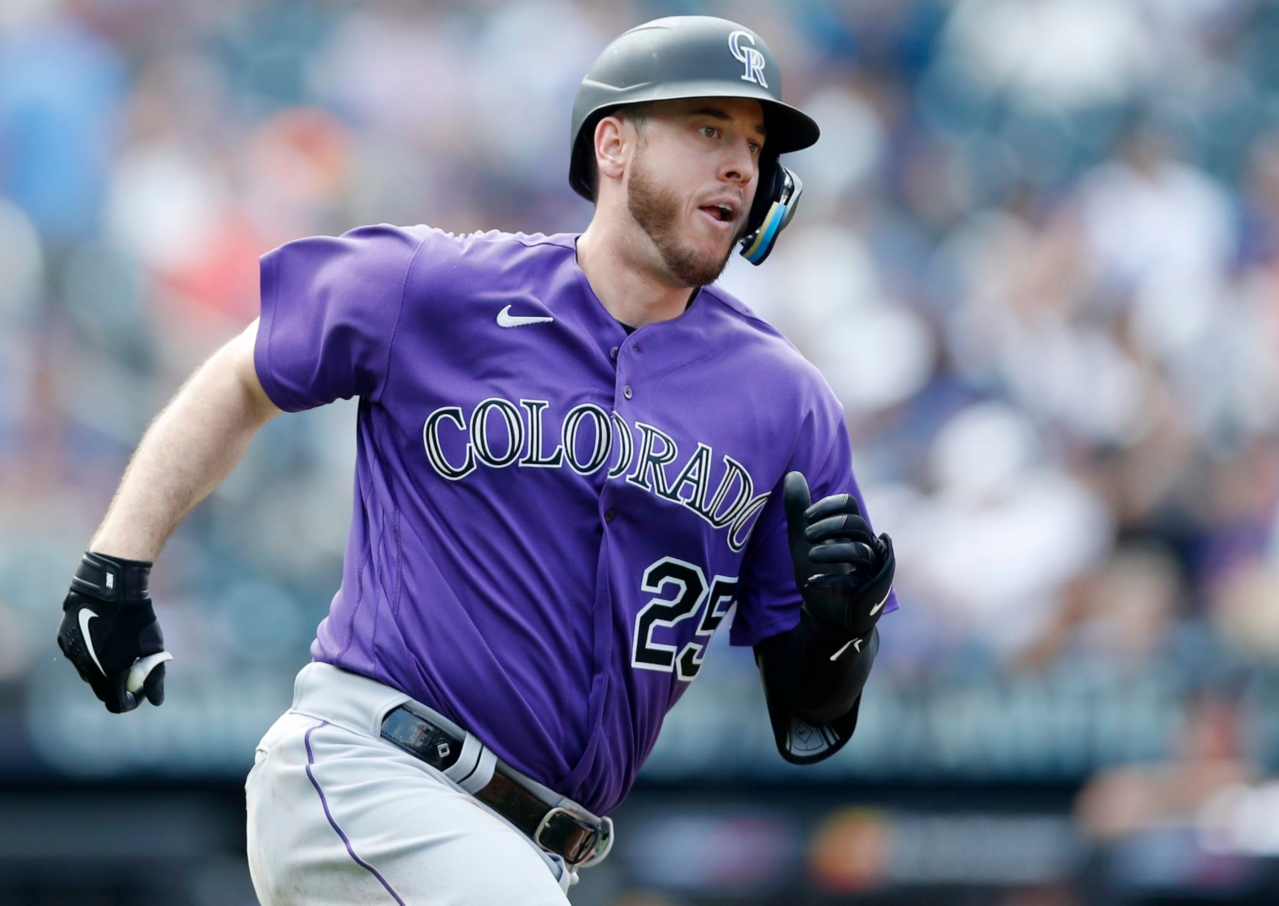 NEW YORK, NEW YORK - AUGUST 28: C.J. Cron #25 of the Colorado Rockies in action against the New York Mets at Citi Field on August 28, 2022 in New York City. The Rockies defeated the Mets 1-0. (Photo by Jim McIsaac/Getty Images) NEW YORK, NEW YORK - AUGUST 28: C.J. Cron #25 of the Colorado Rockies in action against the New York Mets at Citi Field on August 28, 2022 in New York City. The Rockies defeated the Mets 1-0. (Photo by Jim McIsaac/Getty Images)