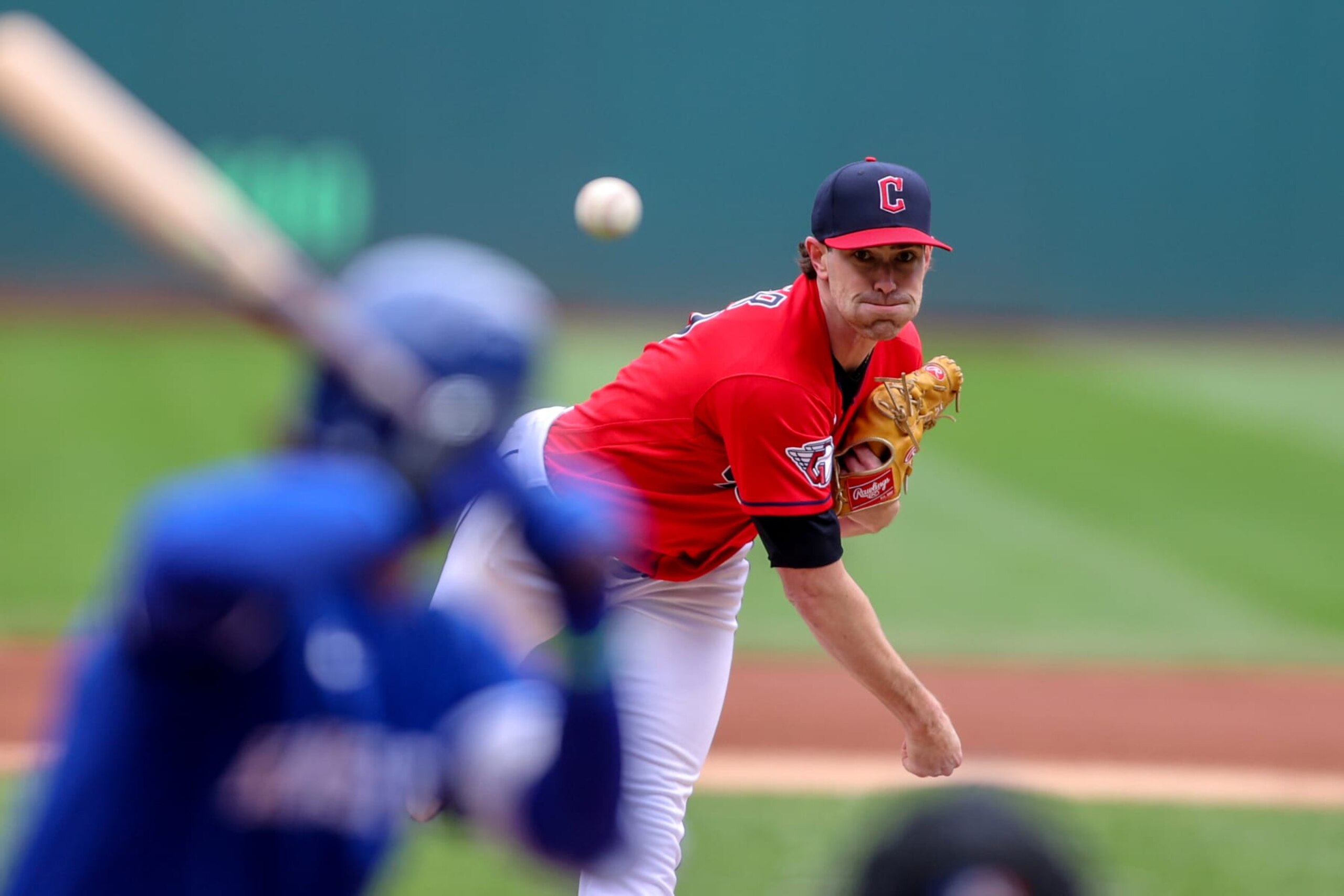 CLEVELAND, OH - OCTOBER 02: Cleveland Guardians starting pitcher Shane Bieber (57) delivers a pitch to the plate during the first inning of the Major League Baseball game between the Kansas City Royals and Cleveland Guardians on October 2, 2022, at Progressive Field in Cleveland, OH. (Photo by Frank Jansky/Icon Sportswire via Getty Images)