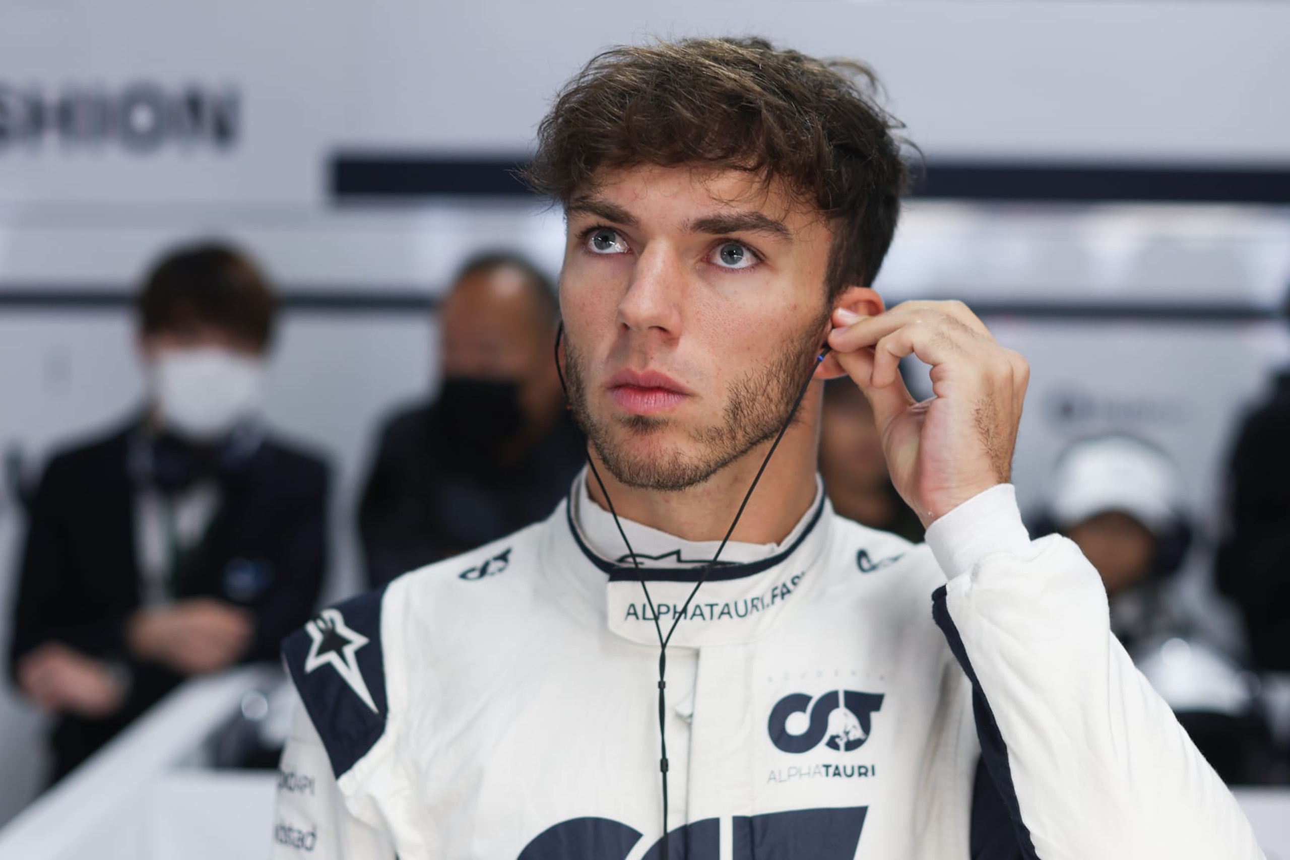 SUZUKA, JAPAN - OCTOBER 07: Pierre Gasly of France and Scuderia AlphaTauri prepares to drive in the garage during practice ahead of the F1 Grand Prix of Japan at Suzuka International Racing Course on October 07, 2022 in Suzuka, Japan. (Photo by Peter Fox/Getty Images )