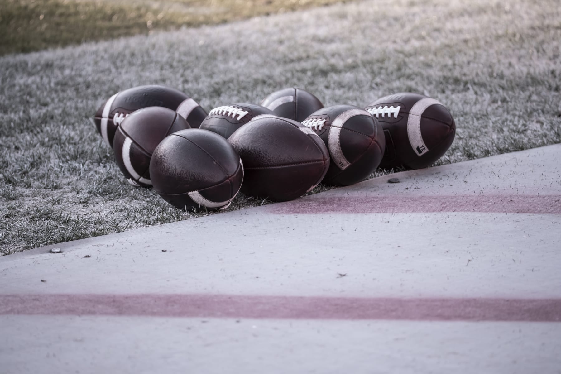 PALO ALTO, CA - NOVEMBER 20:  A detail view of footballs on the field at Stanford Stadium before the 124th Big Game between the Stanford Cardinal and the California Golden Bears played on November 20, 2021 at Stanford Stadium in Palo Alto, California.  (Photo by David Madison/Getty Images)