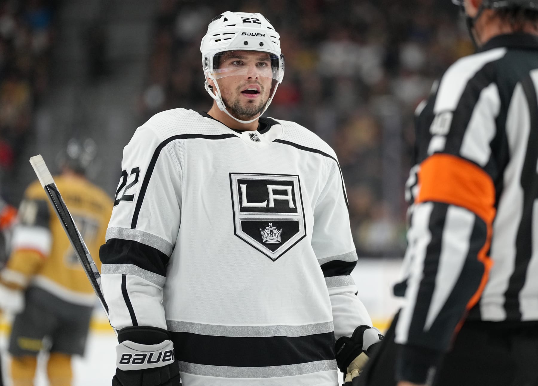 LAS VEGAS, NEVADA - SEPTEMBER 26: Kevin Fiala #22 of the Los Angeles Kings skates during the first period against the Vegas Golden Knights in a preseason game at T-Mobile Arena on September 26, 2022 in Las Vegas, Nevada. (Photo by Jeff Bottari/NHLI via Getty Images)