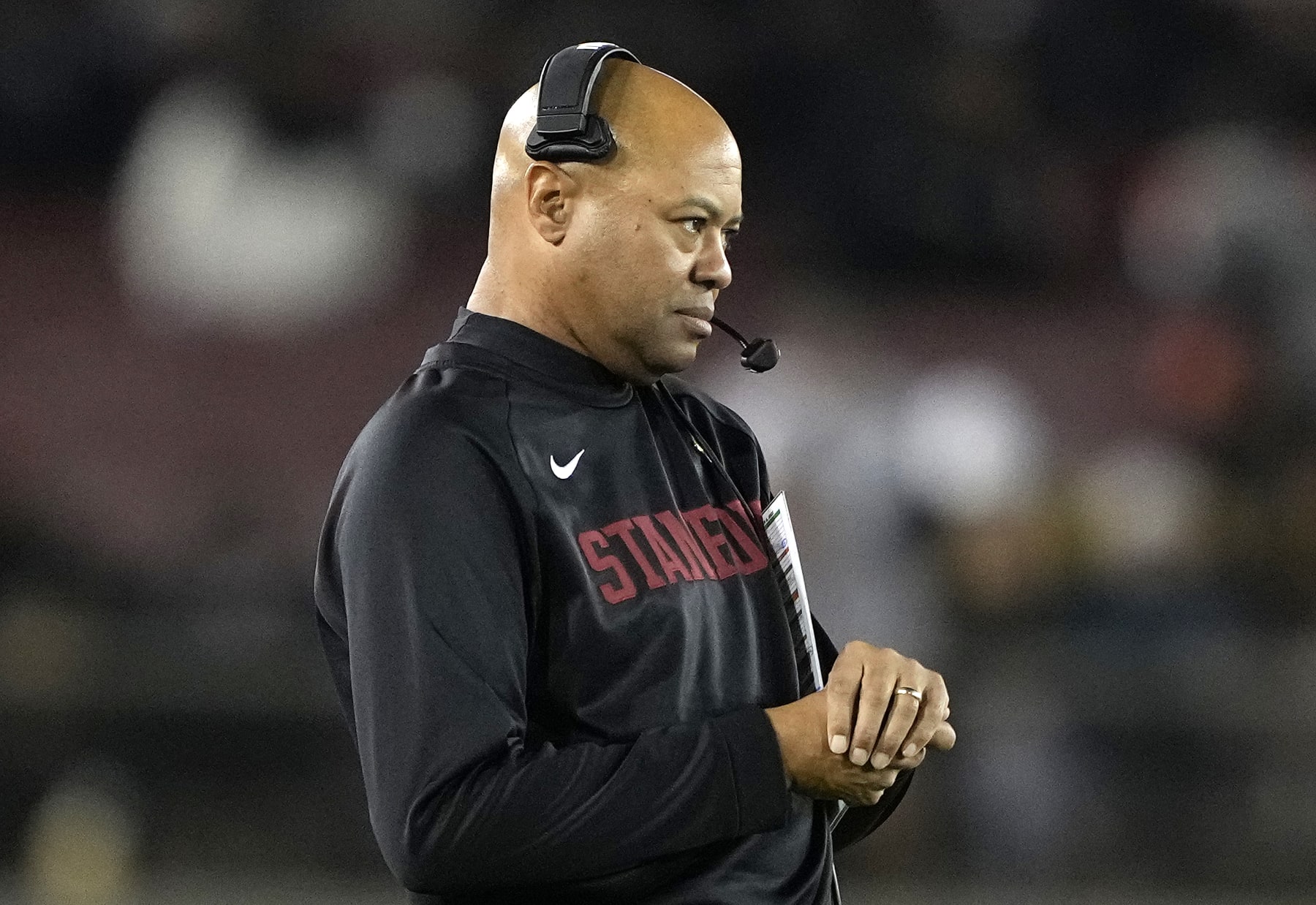 STANFORD, CALIFORNIA - OCTOBER 08: Head coach David Shaw of the Stanford Cardinal looks on from the sidelines against the Oregon State Beavers during the third quarter at Stanford Stadium on October 08, 2022 in Stanford, California. (Photo by Thearon W. Henderson/Getty Images)