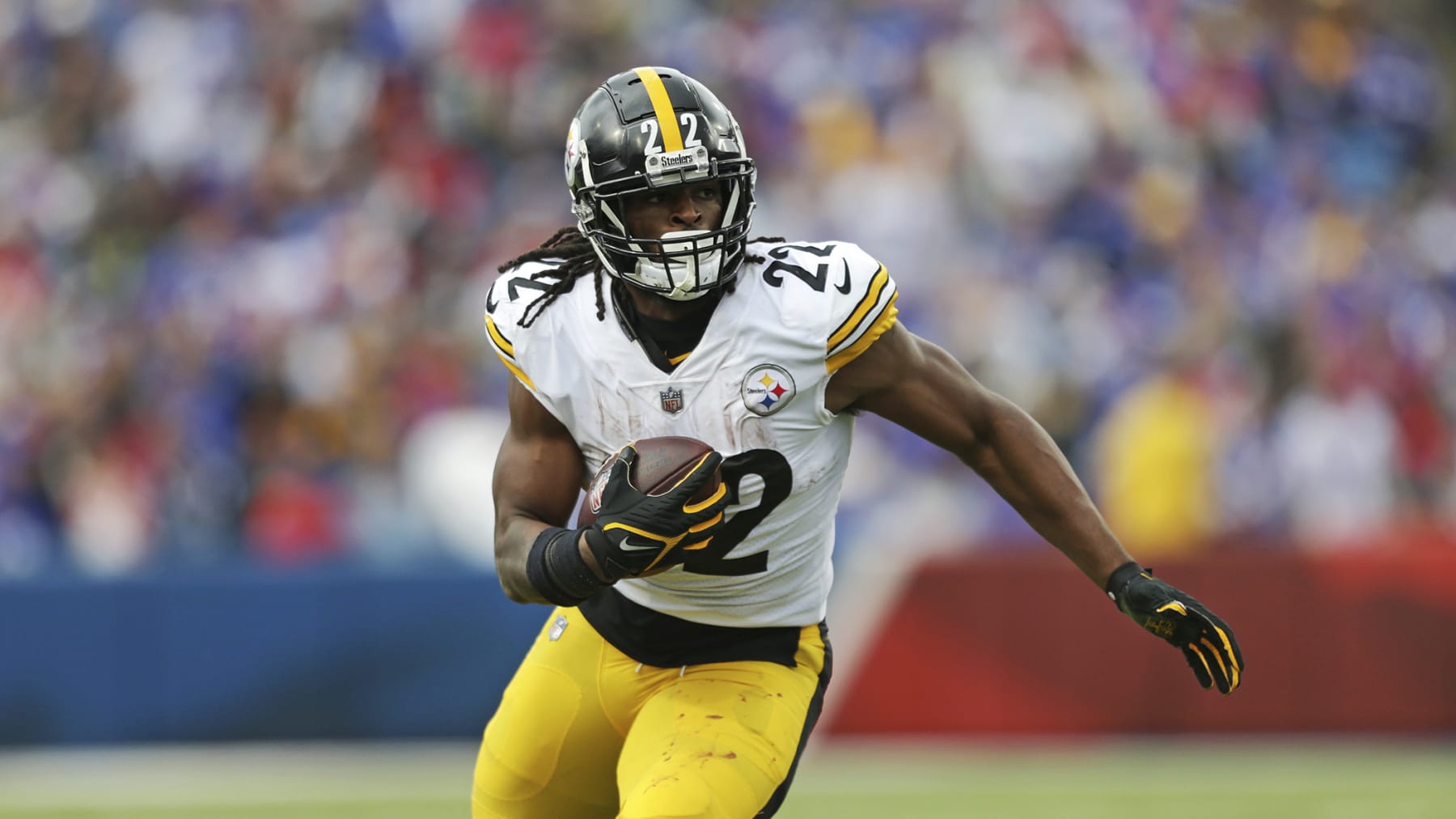 Pittsburgh Steelers running back Najee Harris (22) carries the ball during the second half of an NFL football game against the Buffalo Bills in Orchard Park, N.Y., Sunday, Oct. 9, 2022. The Bills won 38-3. (AP Photo/Joshua Bessex)