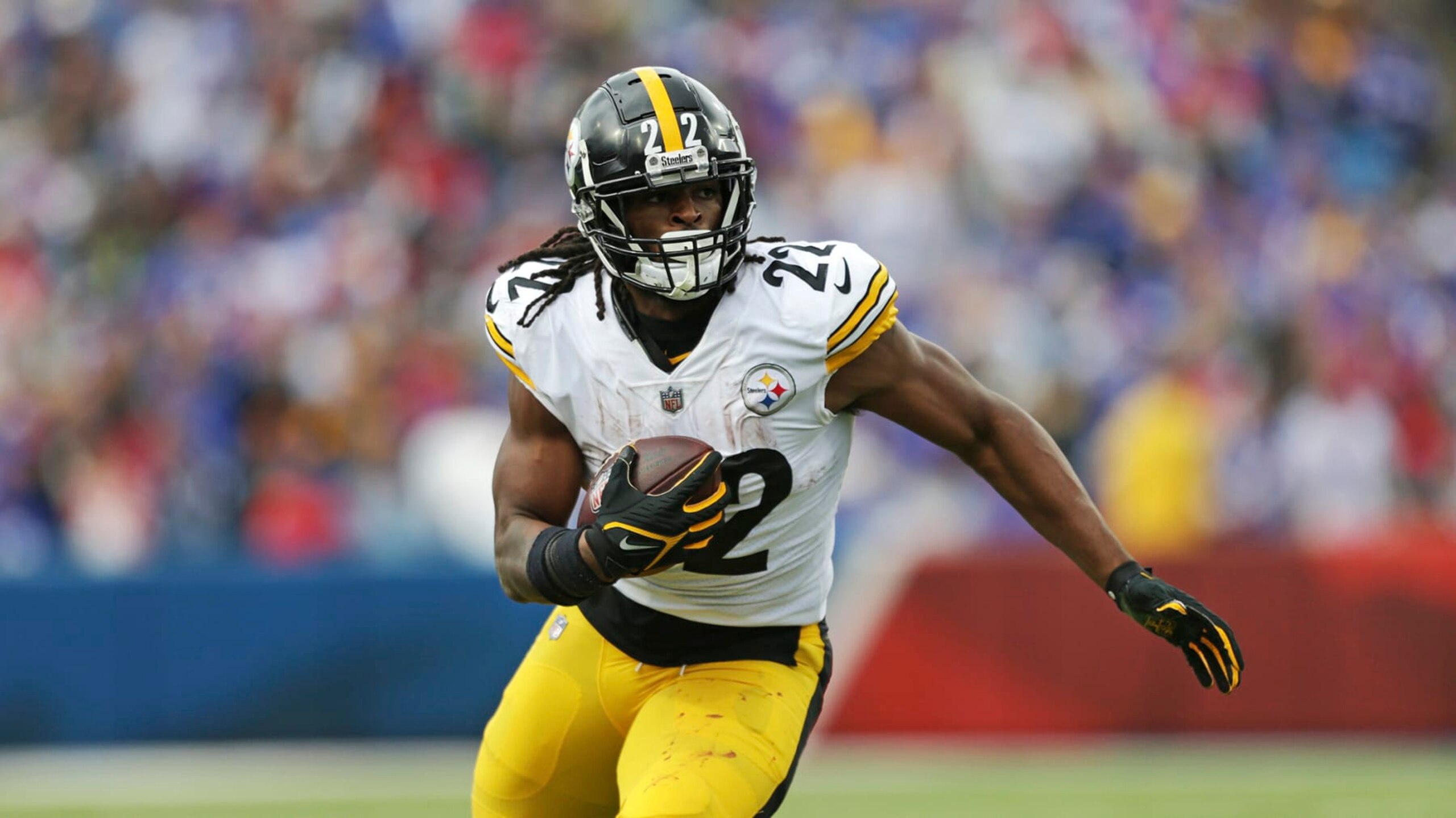 Pittsburgh Steelers running back Najee Harris (22) carries the ball during the second half of an NFL football game against the Buffalo Bills in Orchard Park, N.Y., Sunday, Oct. 9, 2022. The Bills won 38-3. (AP Photo/Joshua Bessex)