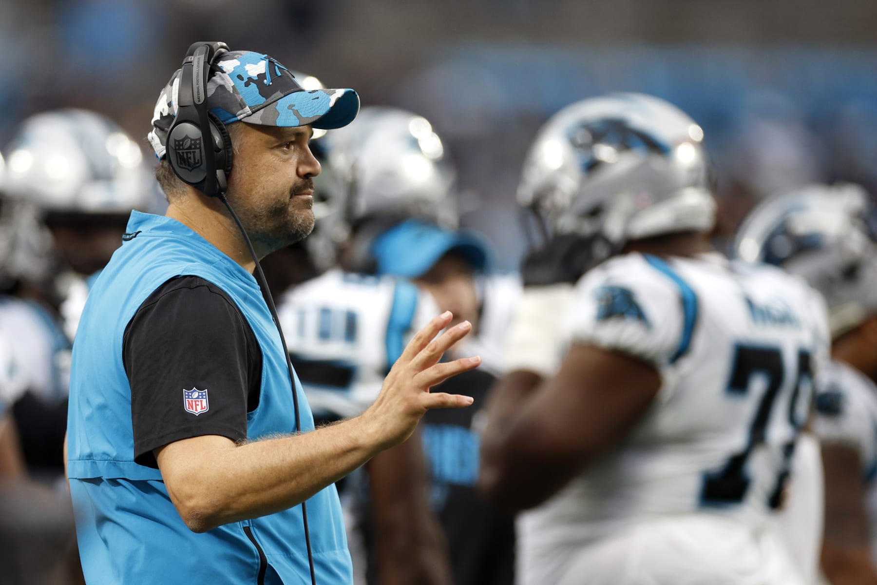 CHARLOTTE, NORTH CAROLINA - OCTOBER 02: Head coach Matt Rhule of the Carolina Panthers reacts during the first half of their game against the Arizona Cardinals at Bank of America Stadium on October 02, 2022 in Charlotte, North Carolina. (Photo by Jared C. Tilton/Getty Images)