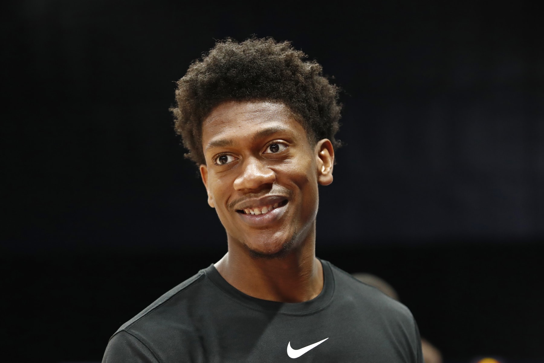 ABU DHABI, UAE - OCTOBER 5: De'Andre Hunter #12 of the Atlanta Hawks looks on during practice and media availability as part of 2022 NBA Global Games Abu Dhabi at Etihad Arena on October 5, 2022 in Abu Dhabi, The United Arab Emirates. NOTE TO USER: User expressly acknowledges and agrees that, by downloading and/or using this Photograph, user is consenting to the terms and conditions of the Getty Images License Agreement. Mandatory Copyright Notice: Copyright 2022 NBAE (Photo by Catherine Steenkeste/NBAE via Getty Images)