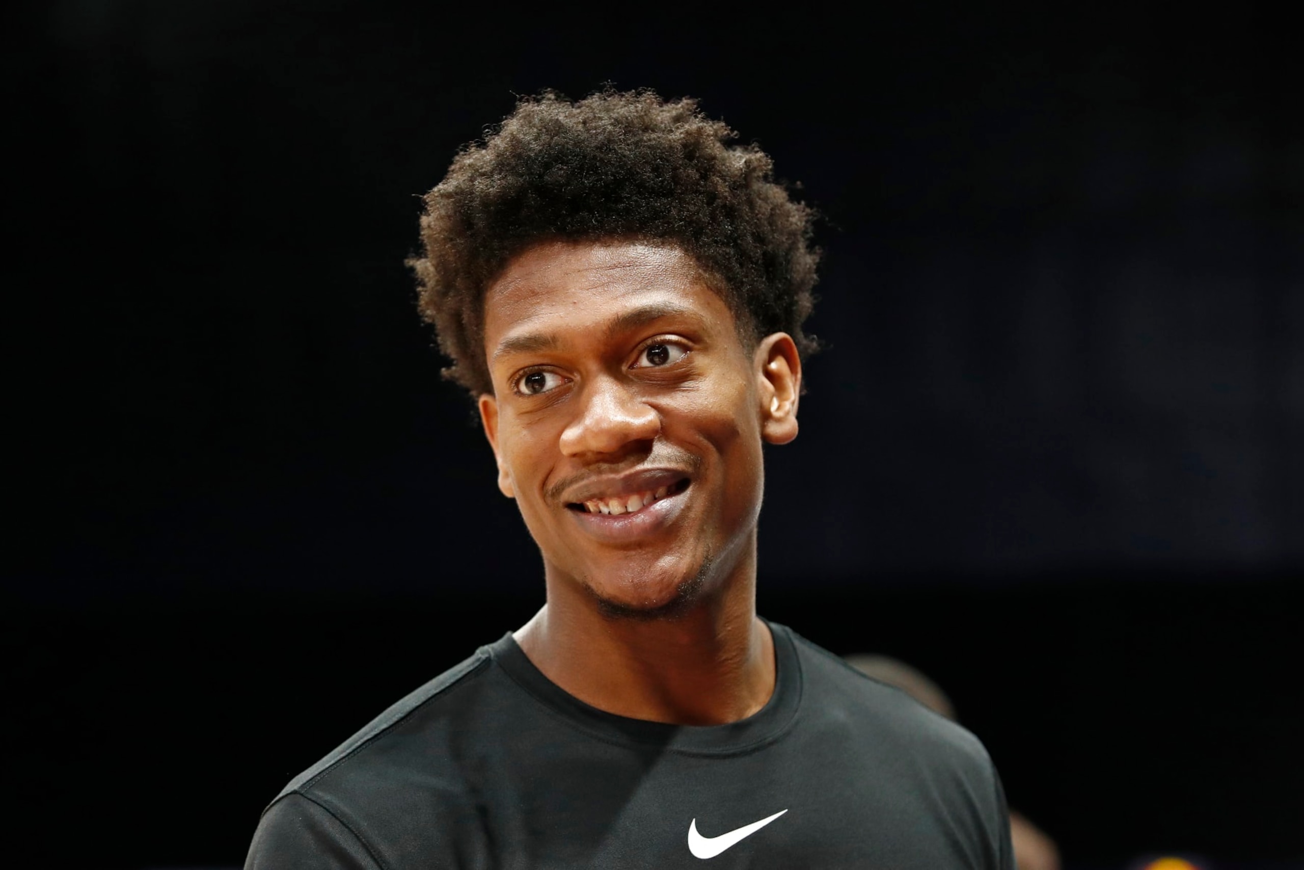 ABU DHABI, UAE - OCTOBER 5: De'Andre Hunter #12 of the Atlanta Hawks looks on during practice and media availability as part of 2022 NBA Global Games Abu Dhabi at Etihad Arena on October 5, 2022 in Abu Dhabi, The United Arab Emirates. NOTE TO USER: User expressly acknowledges and agrees that, by downloading and/or using this Photograph, user is consenting to the terms and conditions of the Getty Images License Agreement. Mandatory Copyright Notice: Copyright 2022 NBAE (Photo by Catherine Steenkeste/NBAE via Getty Images)