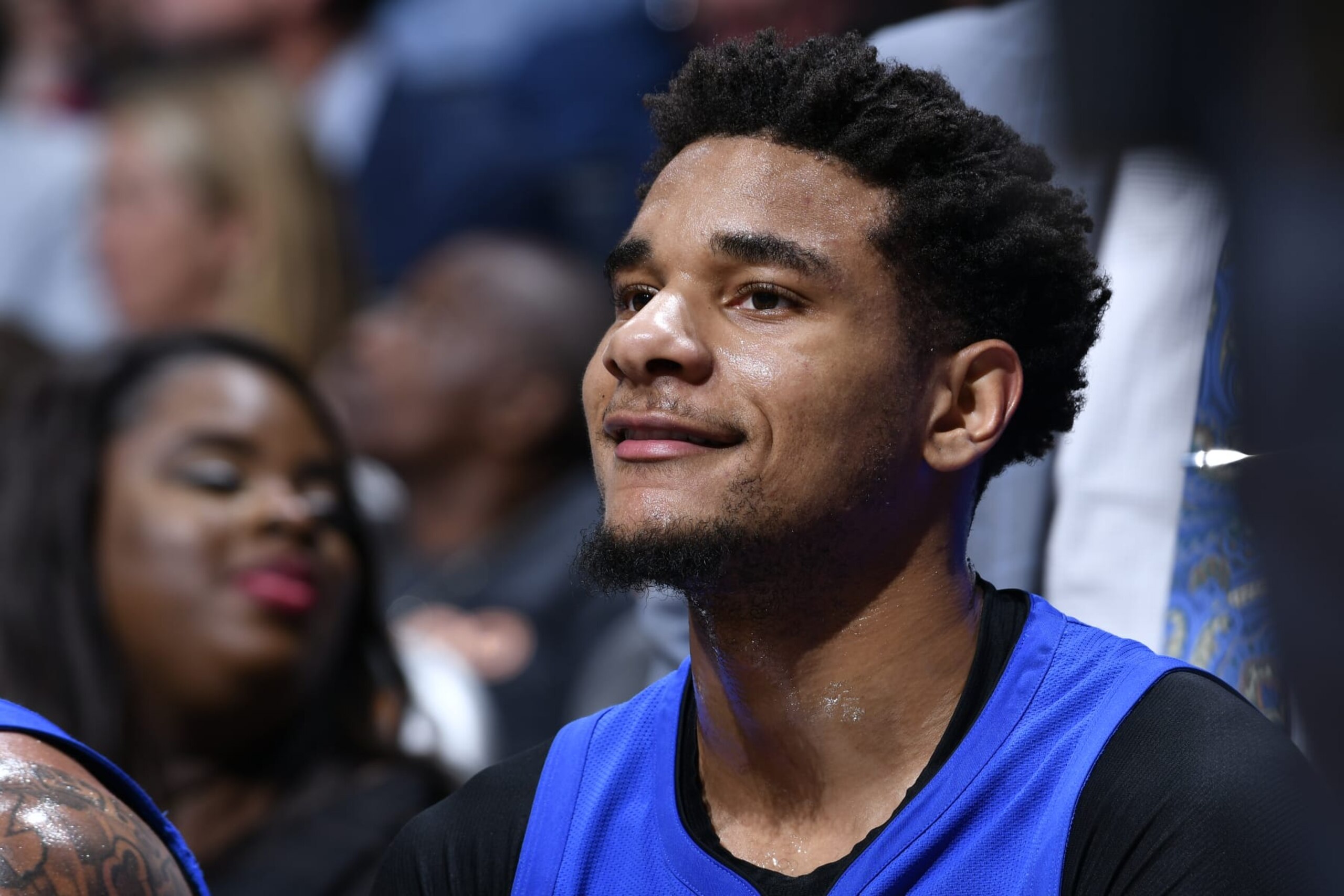 ORLANDO, FL - MARCH 22: Chuma Okeke #3 of the Orlando Magic smiles during the game against the Golden State Warriors on March 22, 2022 at Amway Center in Orlando, Florida. NOTE TO USER: User expressly acknowledges and agrees that, by downloading and or using this photograph, User is consenting to the terms and conditions of the Getty Images License Agreement. Mandatory Copyright Notice: Copyright 2022 NBAE (Photo by Fernando Medina/NBAE via Getty Images)