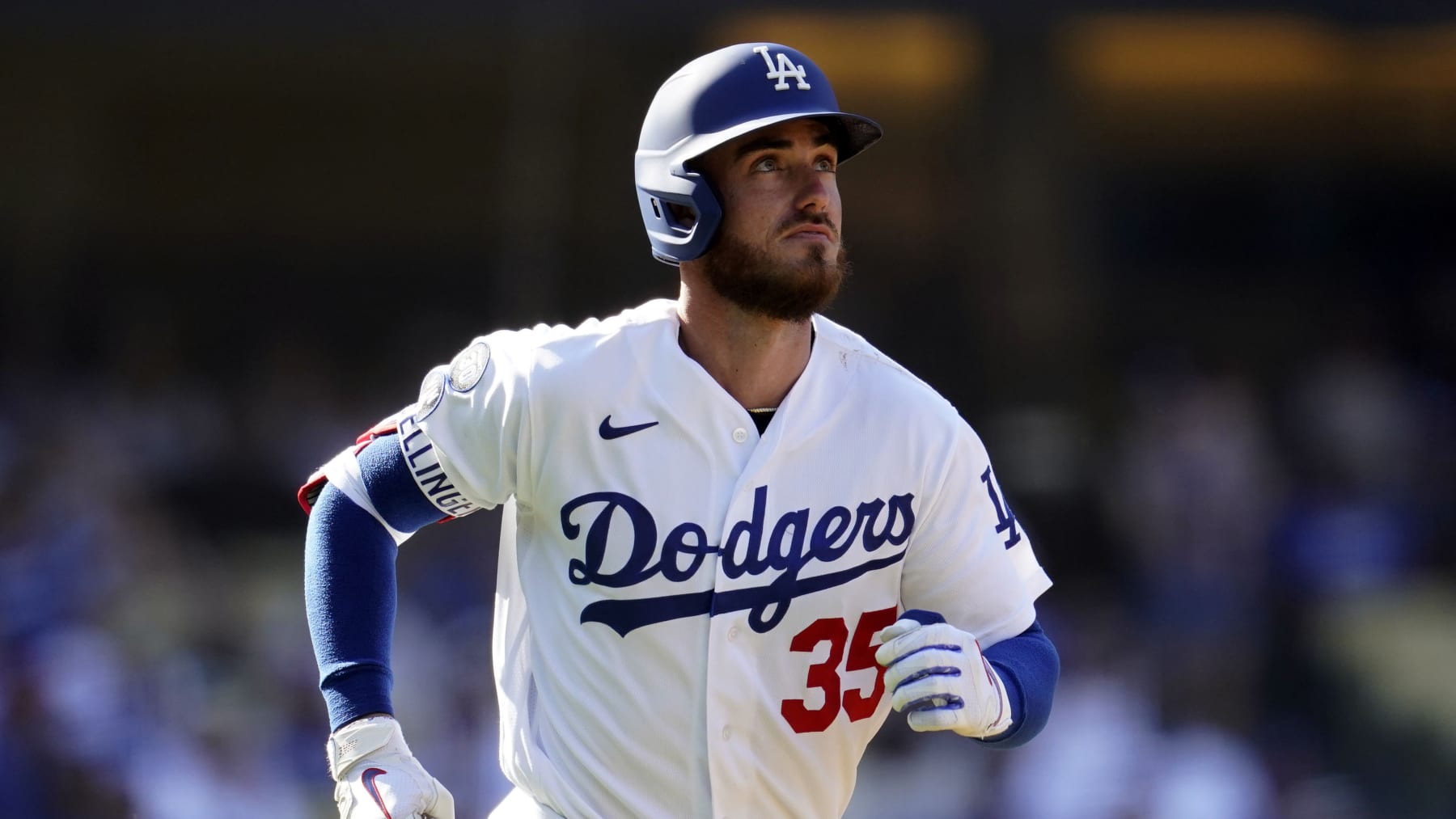 Los Angeles Dodgers' Cody Bellinger runs around first base against the Colorado Rockies during a baseball game Wednesday, Oct. 5, 2022, in Los Angeles. (AP Photo/Marcio Jose Sanchez)