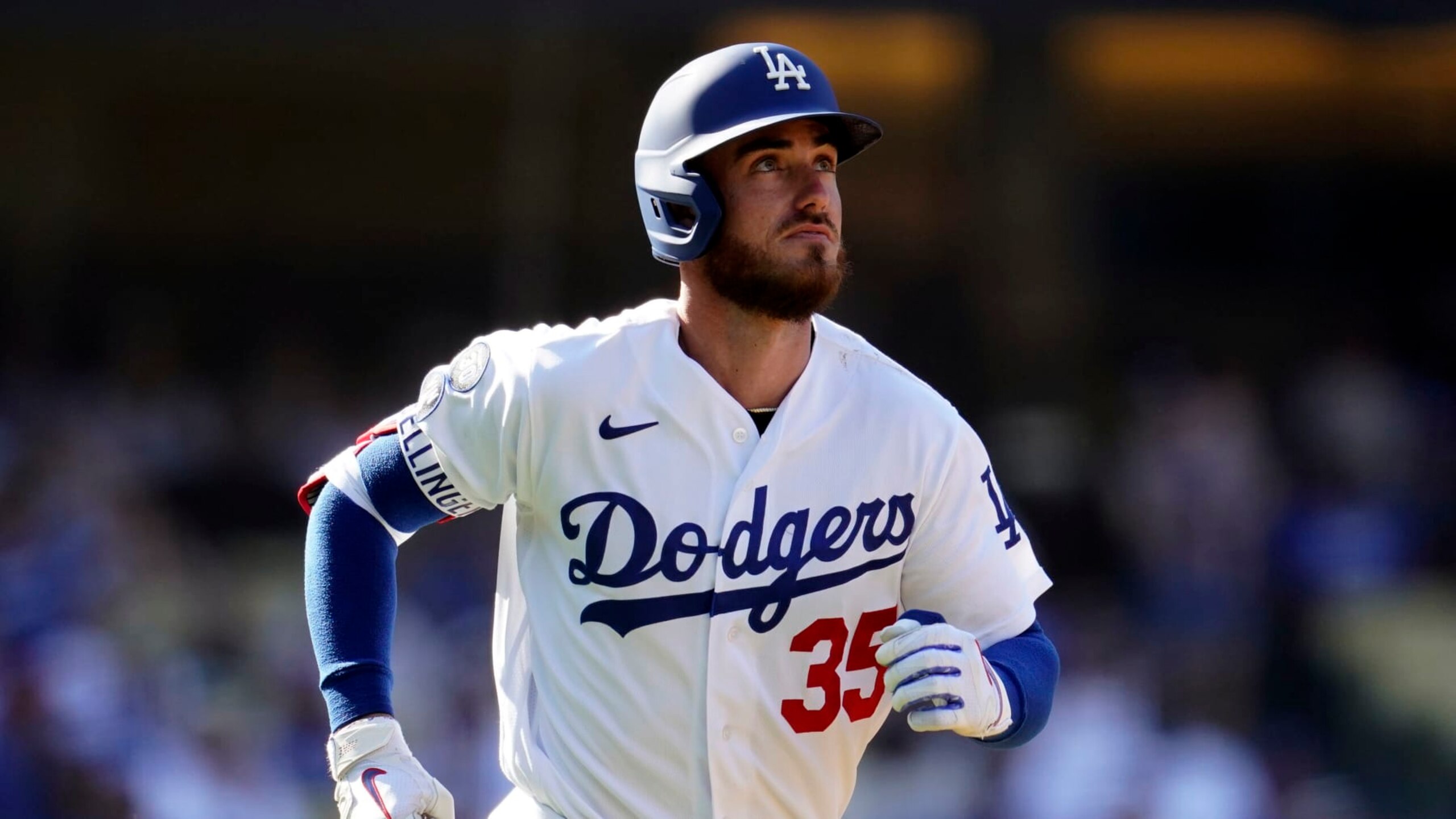 Los Angeles Dodgers' Cody Bellinger runs around first base against the Colorado Rockies during a baseball game Wednesday, Oct. 5, 2022, in Los Angeles. (AP Photo/Marcio Jose Sanchez)