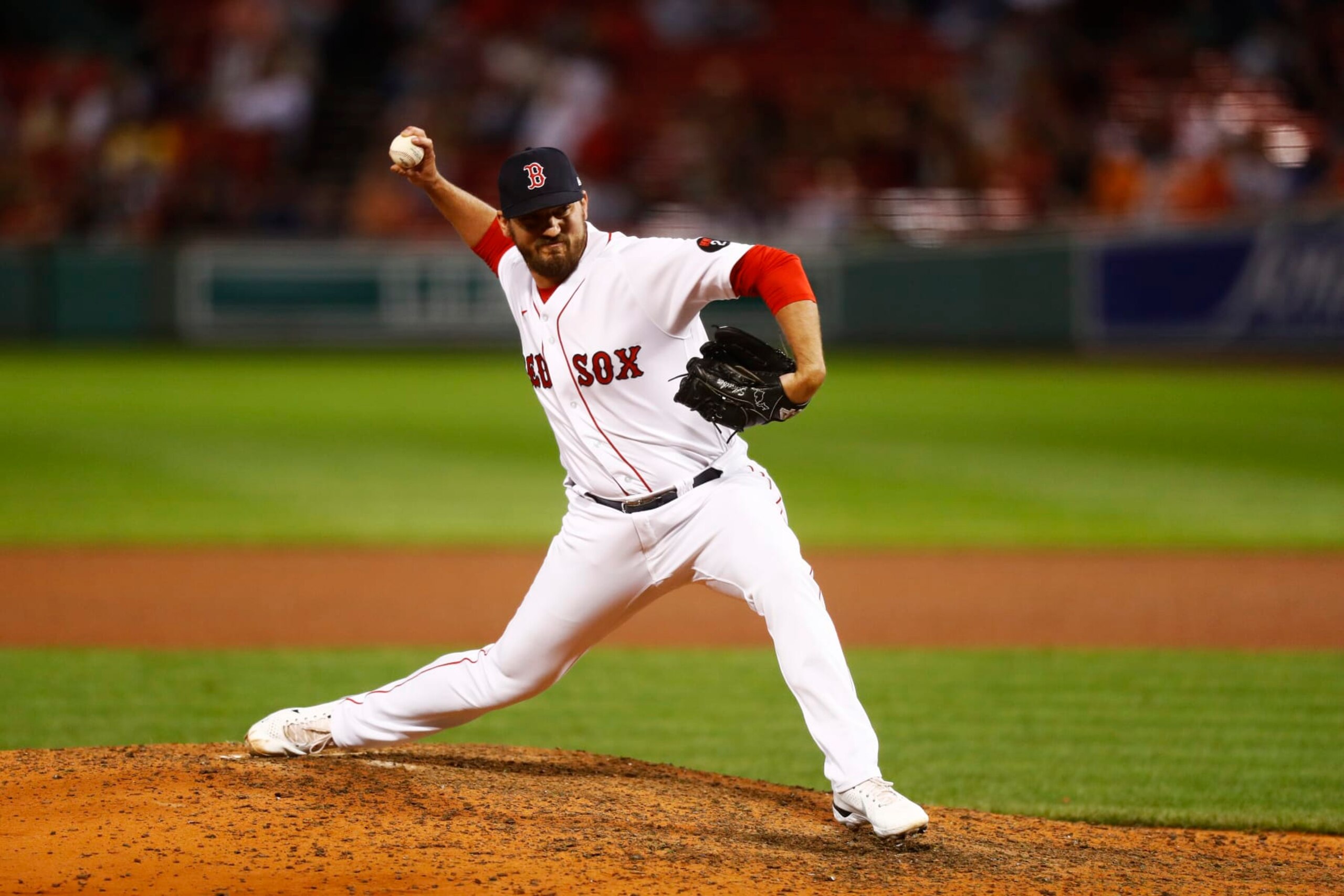 BOSTON, MASSACHUSETTS - SEPTEMBER 27: Relief pitcher John Schreiber #46 of the Boston Red Sox pitches at the top of the seventh inning of the game against the Baltimore Orioles at Fenway Park on September 27, 2022 in Boston, Massachusetts. (Photo by Omar Rawlings/Getty Images)