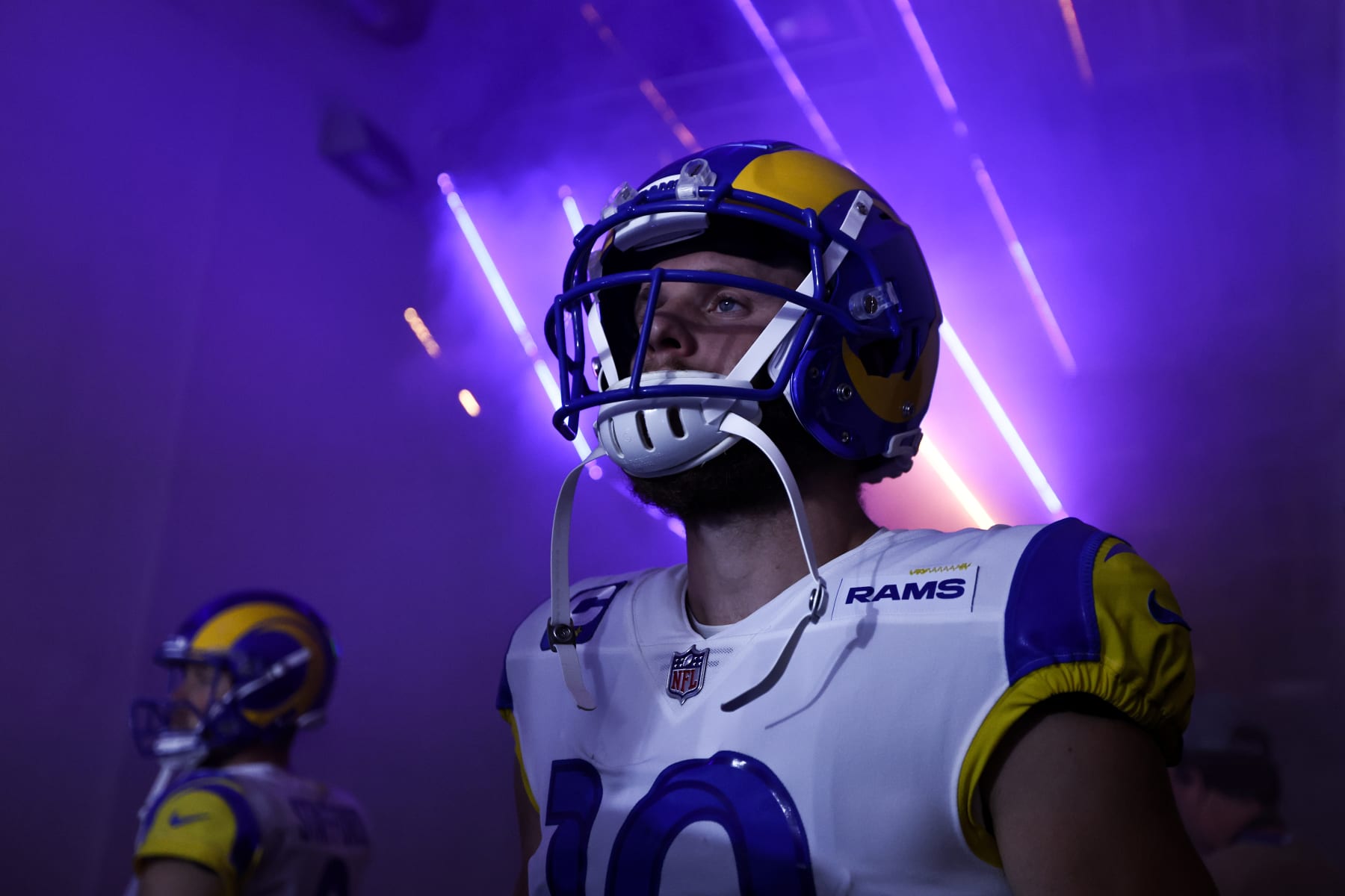 INGLEWOOD, CALIFORNIA - OCTOBER 09: Cooper Kupp #10 of the Los Angeles Rams and Matthew Stafford #9 of the Los Angeles Rams looks on in the tunnel prior to an NFL football game against the Dallas Cowboys at SoFi Stadium on October 09, 2022 in Inglewood, California. (Photo by Michael Owens/Getty Images)