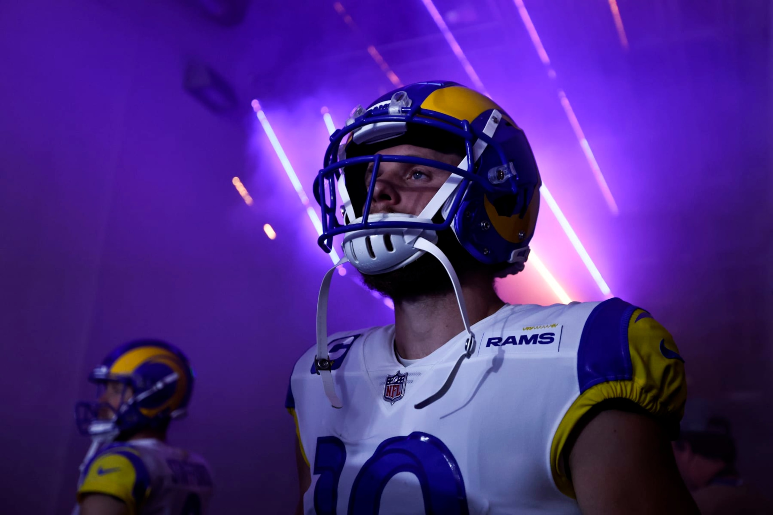 INGLEWOOD, CALIFORNIA - OCTOBER 09: Cooper Kupp #10 of the Los Angeles Rams and Matthew Stafford #9 of the Los Angeles Rams looks on in the tunnel prior to an NFL football game against the Dallas Cowboys at SoFi Stadium on October 09, 2022 in Inglewood, California. (Photo by Michael Owens/Getty Images)