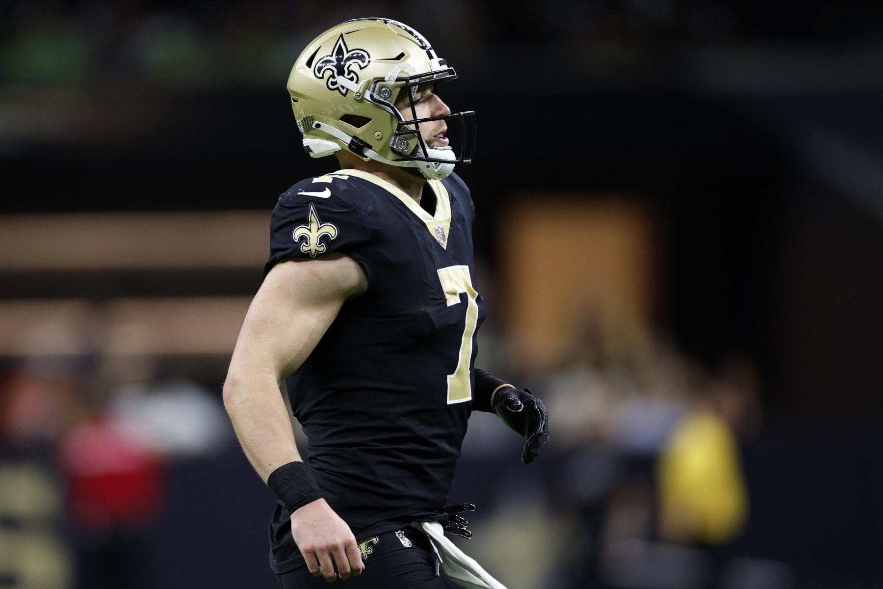 NEW ORLEANS, LOUISIANA - OCTOBER 09: Taysom Hill #7 of the New Orleans Saints reacts after a touchdown against the Seattle Seahawks at Caesars Superdome on October 09, 2022 in New Orleans, Louisiana. (Photo by Chris Graythen/Getty Images)