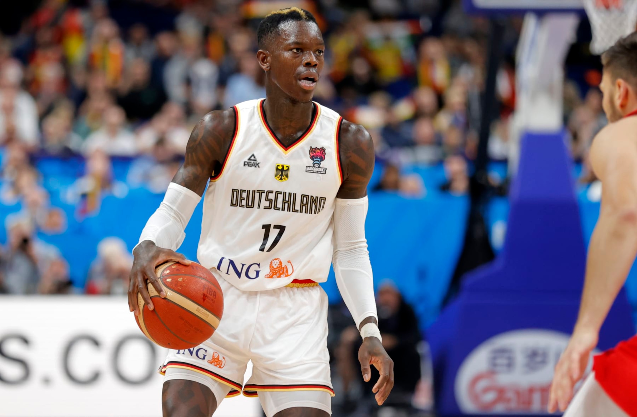 BERLIN, GERMANY - SEPTEMBER 18: Dennis Schroeder of Germany   during the FIBA EuroBasket 2022 3rd place match between Germany and Poland at EuroBasket Arena Berlin on September 18, 2022 in Berlin, Germany. (Photo by Pedja Milosavljevic/DeFodi Images via Getty Images)