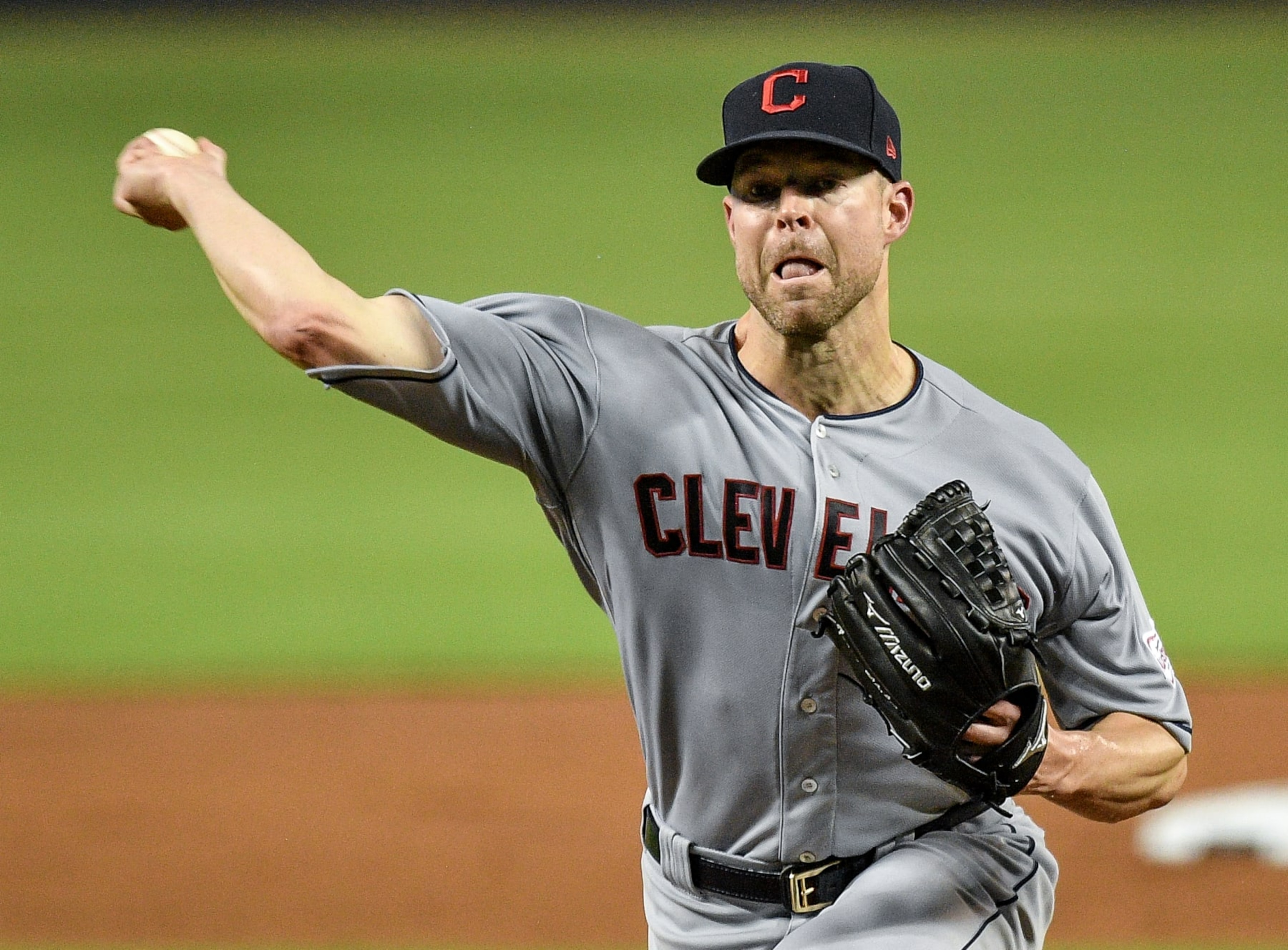 MIAMI, FL - MAY 01: Corey Kluber #28 of the Cleveland Indians delivers a pitch in the first inning against the Miami Marlins at Marlins Park on May 1, 2019 in Miami, Florida. (Photo by Mark Brown/Getty Images)