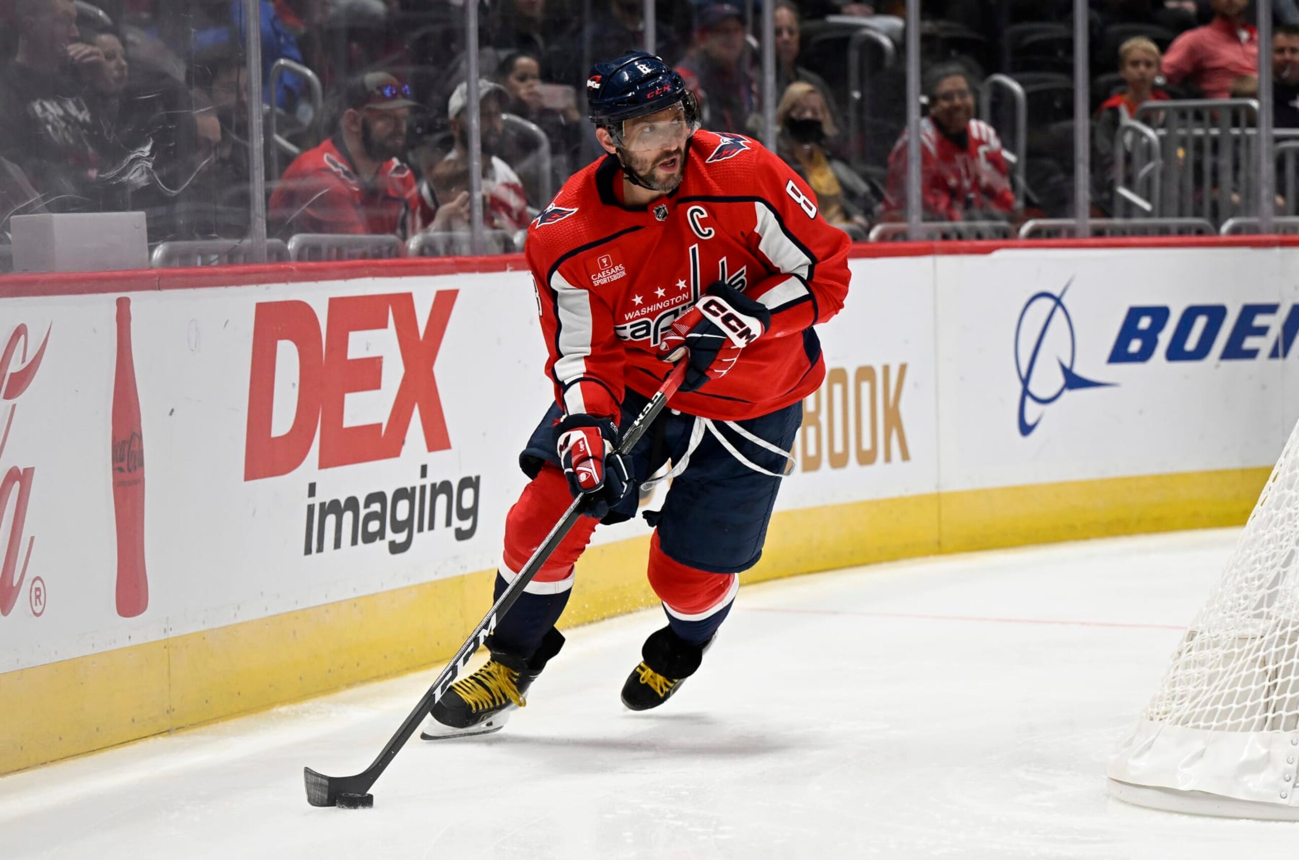 WASHINGTON, DC - OCTOBER 08: Alex Ovechkin #8 of the Washington Capitals handles the puck against the Columbus Blue Jackets during a preseason game at Capital One Arena on October 08, 2022 in Washington, DC. (Photo by G Fiume/Getty Images) WASHINGTON, DC - OCTOBER 08: Alex Ovechkin #8 of the Washington Capitals handles the puck against the Columbus Blue Jackets during a preseason game at Capital One Arena on October 08, 2022 in Washington, DC. (Photo by G Fiume/Getty Images)